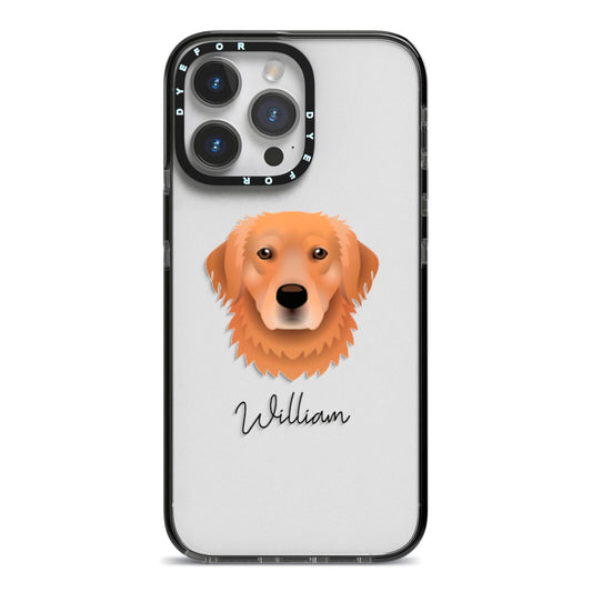 Golden Retriever Personalised iPhone 14 Pro Max Black Impact Case on Silver phone