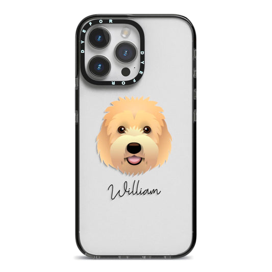 Goldendoodle Personalised iPhone 14 Pro Max Black Impact Case on Silver phone