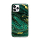 Green Gold Marble Personalised Initial Apple iPhone 11 Pro in Silver with Bumper Case