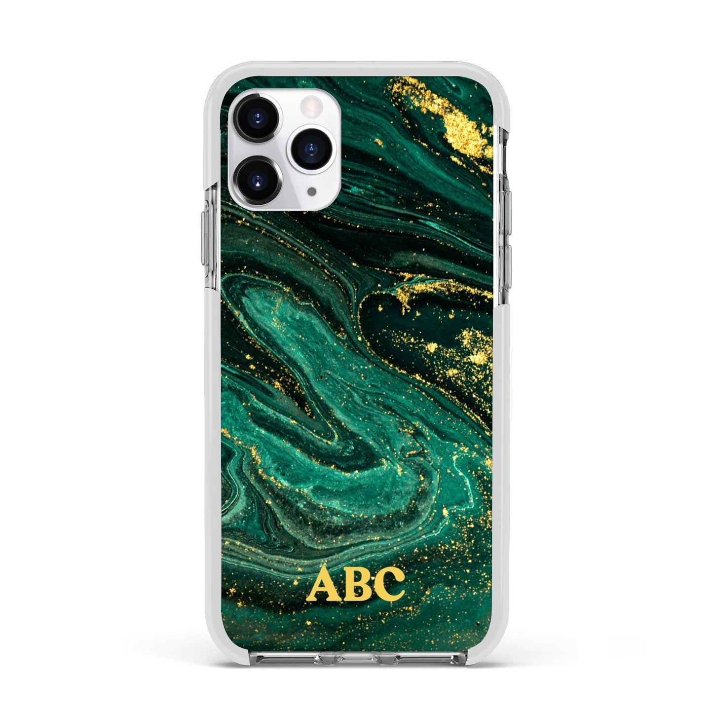 Green Gold Marble Personalised Initial Apple iPhone 11 Pro in Silver with White Impact Case