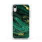 Green Gold Marble Personalised Initial Apple iPhone XR Impact Case White Edge on Silver Phone