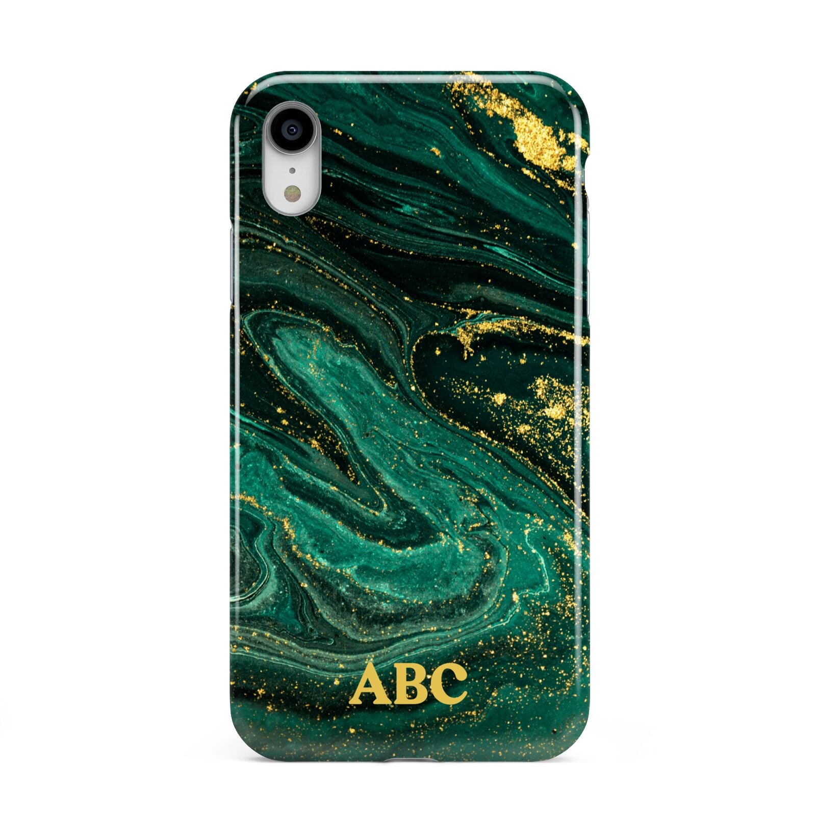 Green Gold Marble Personalised Initial Apple iPhone XR White 3D Tough Case