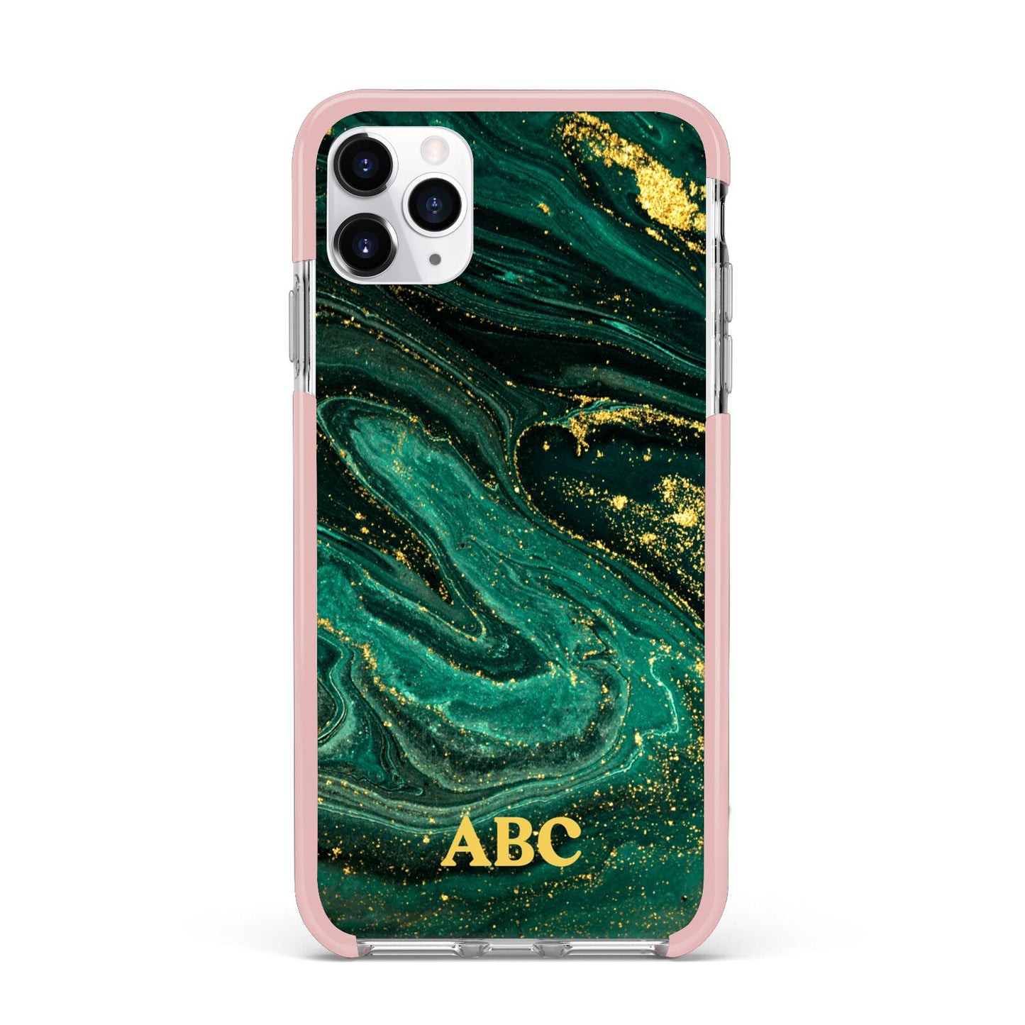 Green Gold Marble Personalised Initial iPhone 11 Pro Max Impact Pink Edge Case