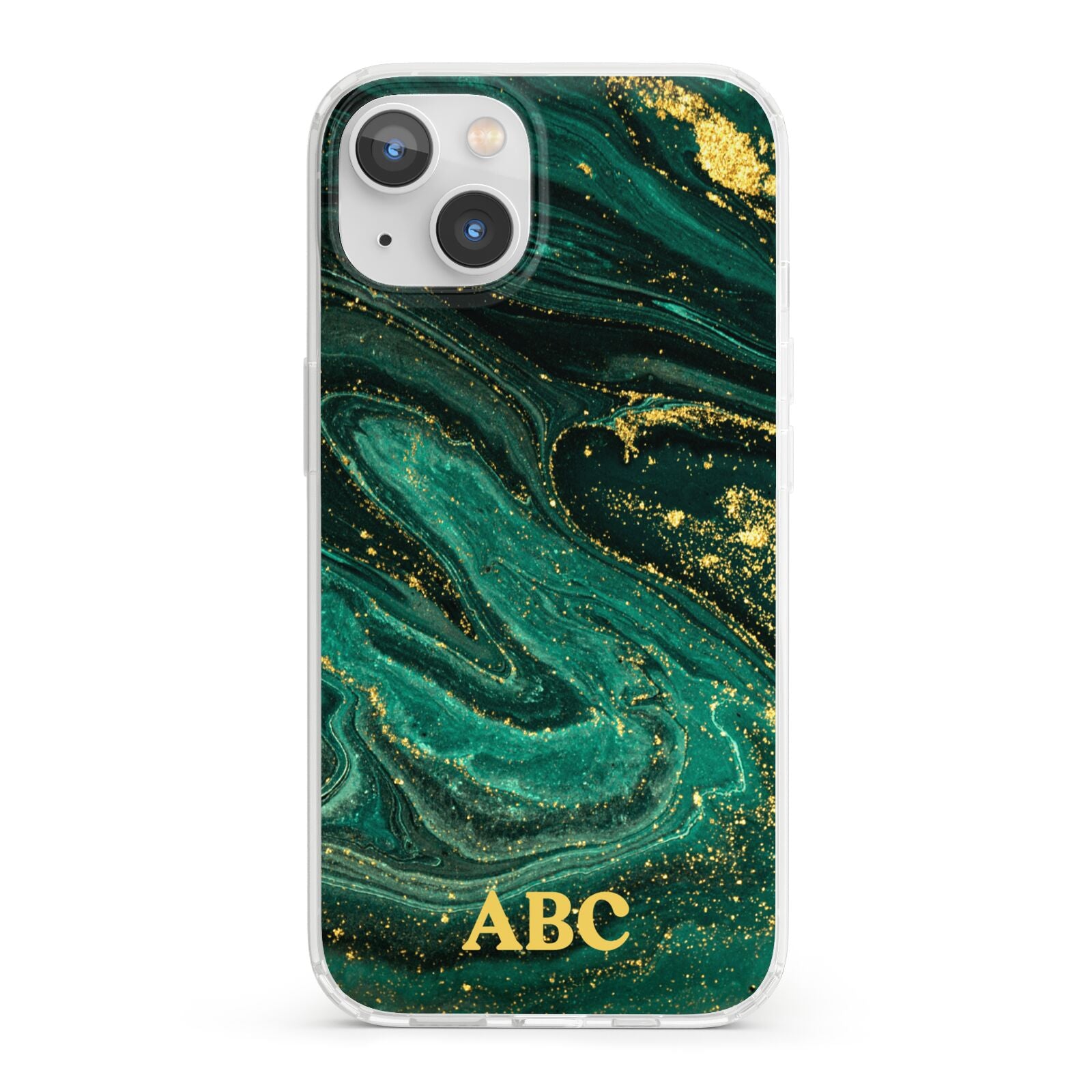 Green Gold Marble Personalised Initial iPhone 13 Clear Bumper Case