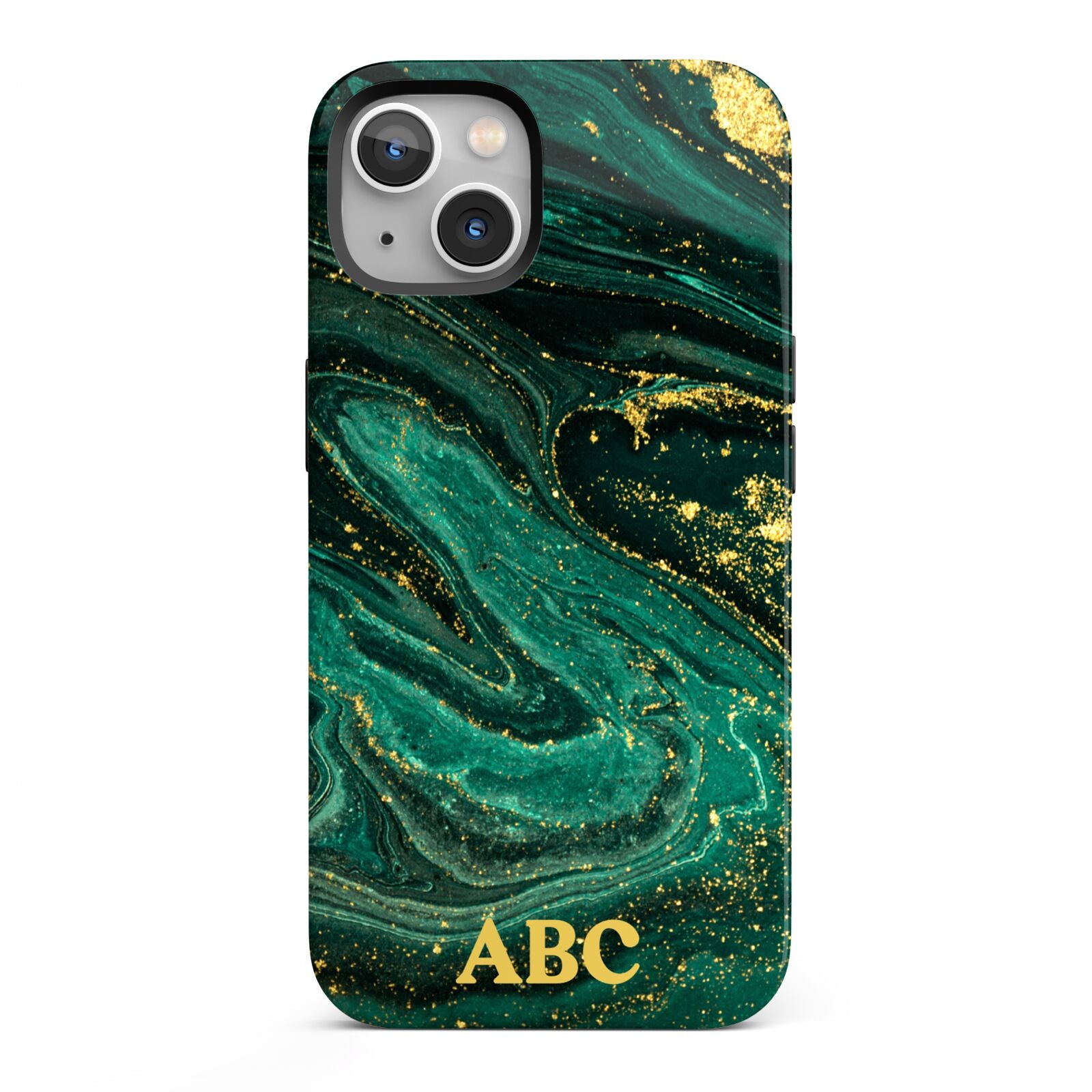 Green Gold Marble Personalised Initial iPhone 13 Full Wrap 3D Tough Case