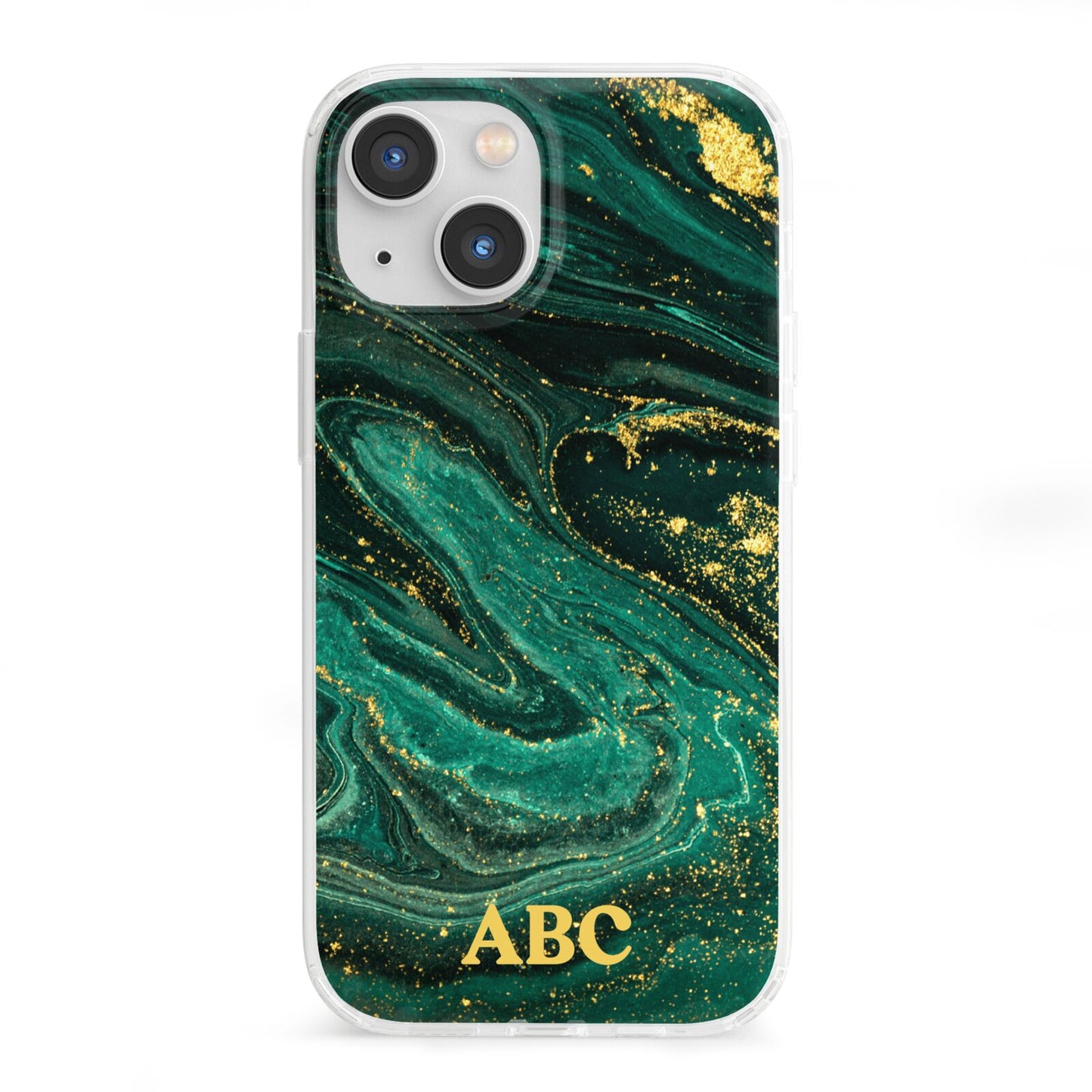 Green Gold Marble Personalised Initial iPhone 13 Mini Clear Bumper Case