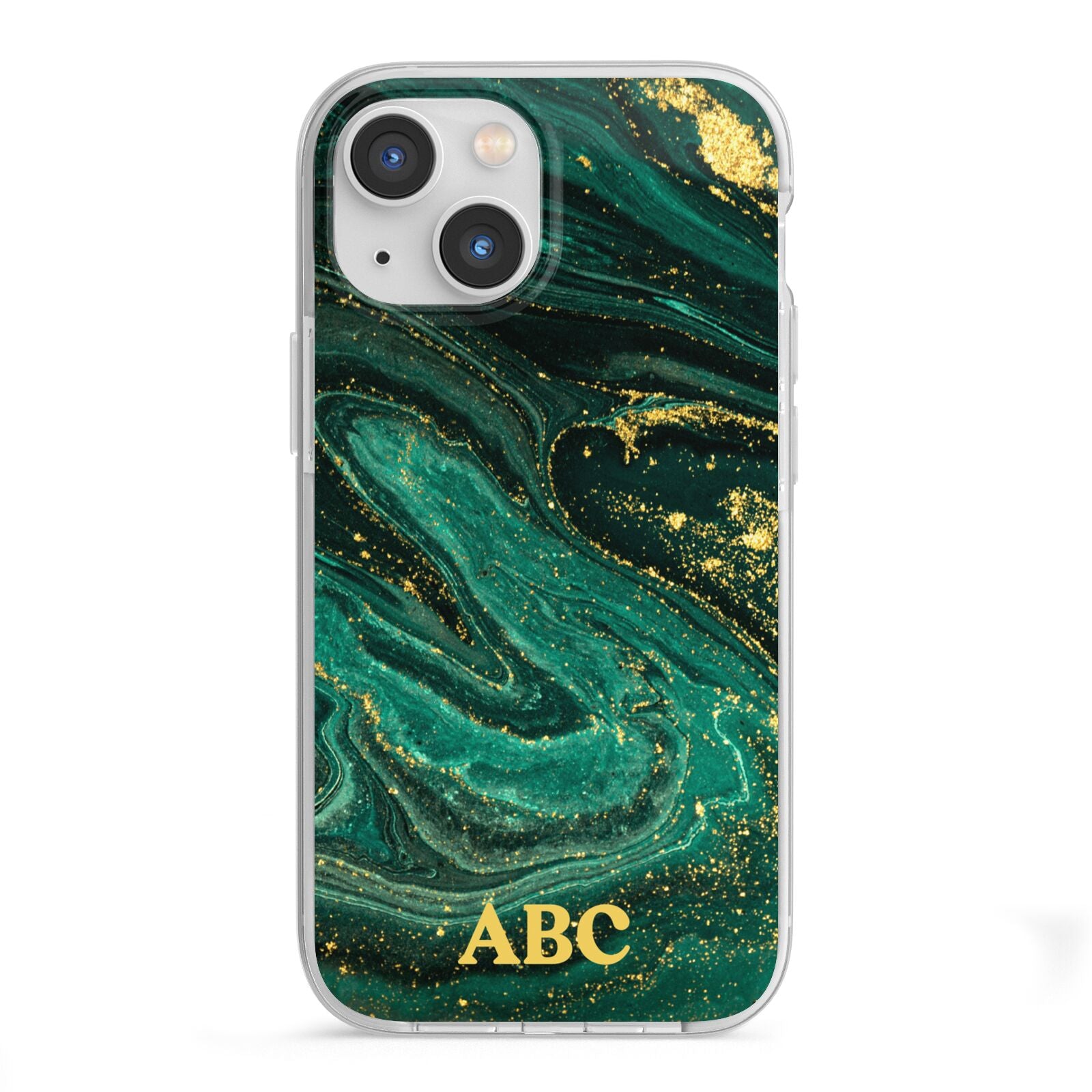 Green Gold Marble Personalised Initial iPhone 13 Mini TPU Impact Case with White Edges