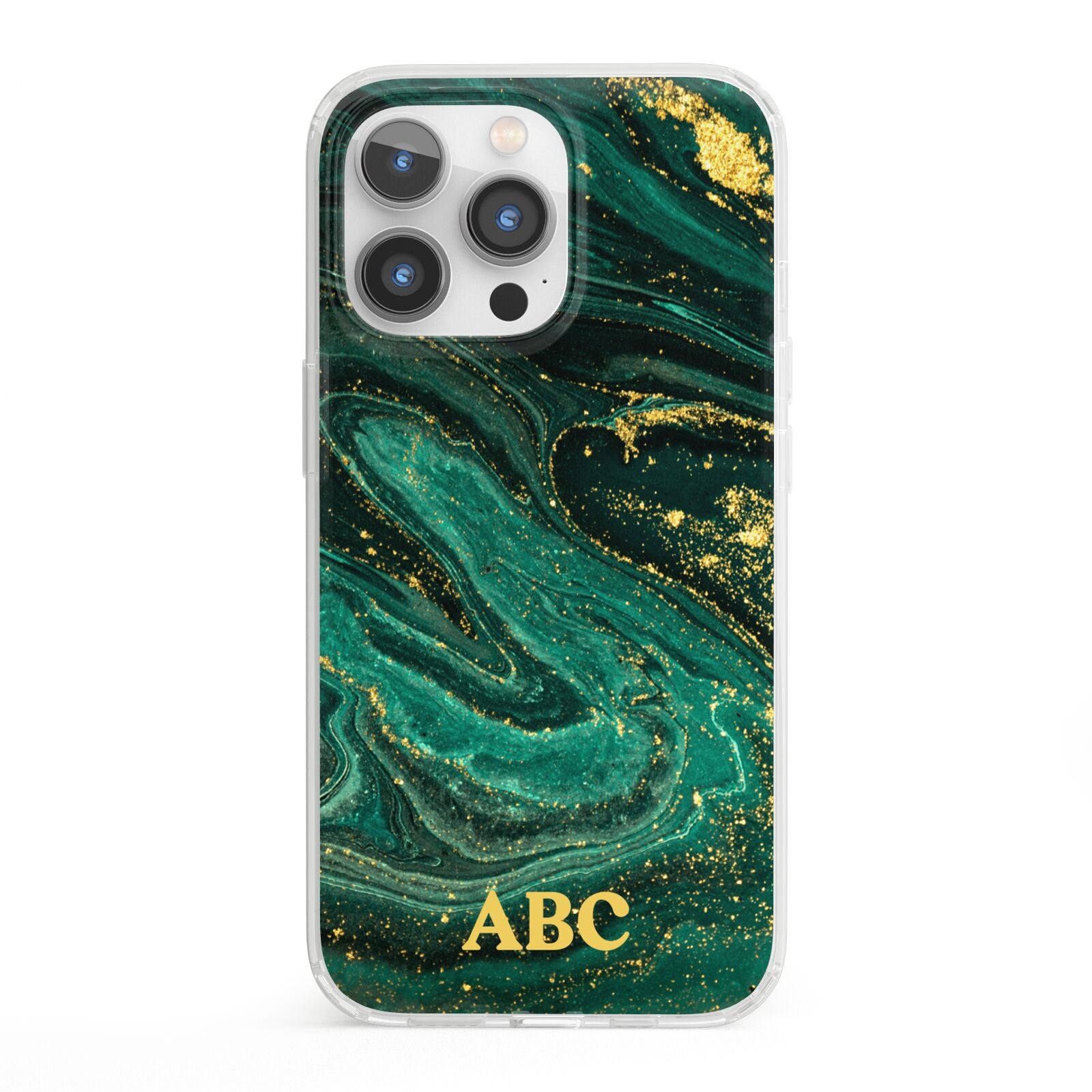 Green Gold Marble Personalised Initial iPhone 13 Pro Clear Bumper Case