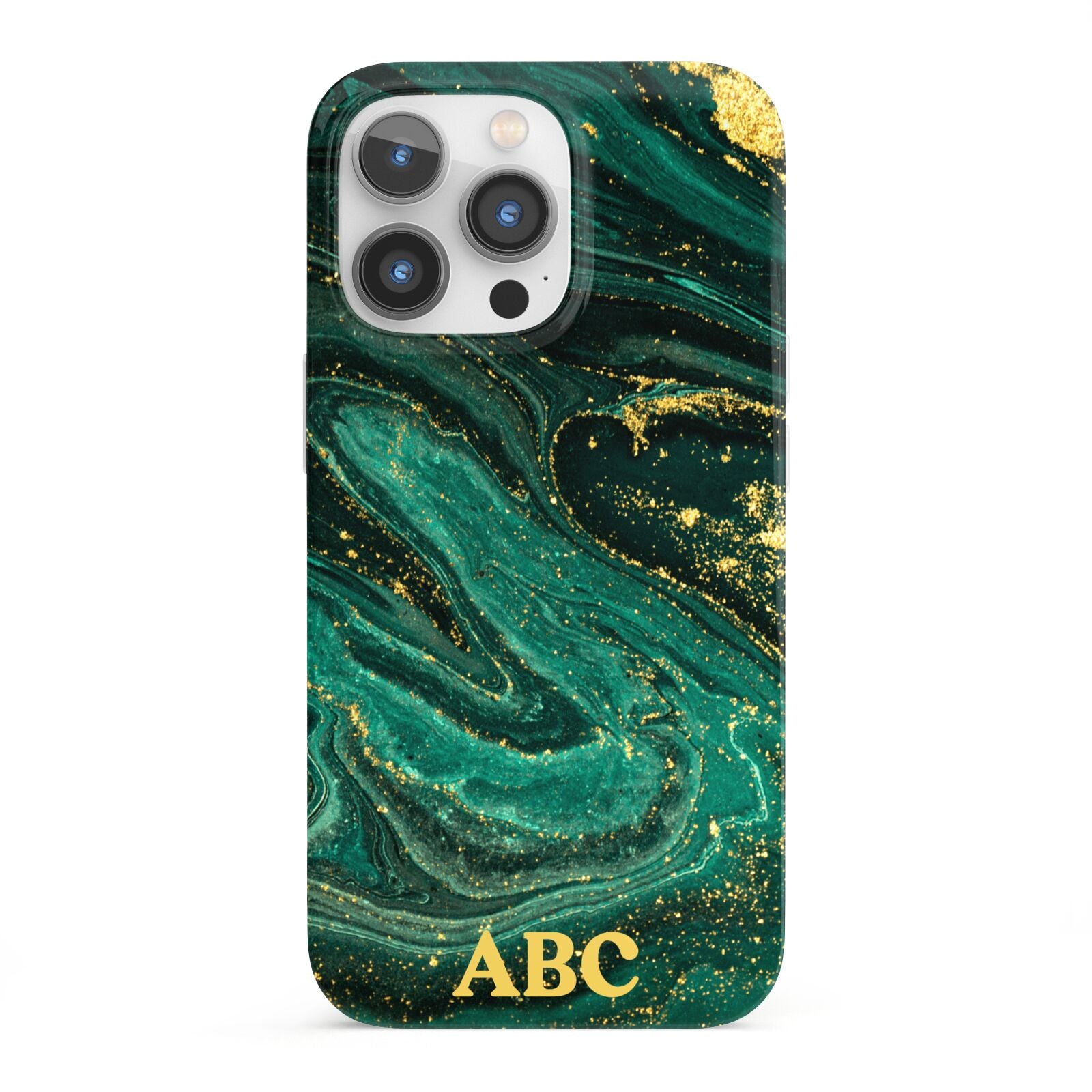 Green Gold Marble Personalised Initial iPhone 13 Pro Full Wrap 3D Snap Case