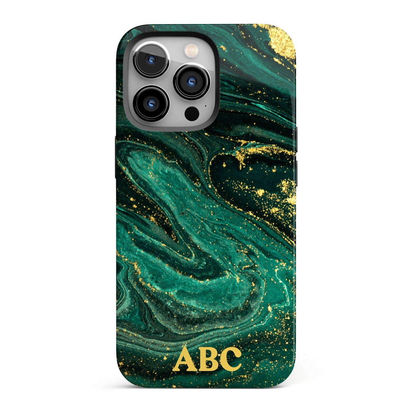 Green Gold Marble Personalised Initial iPhone 13 Pro Full Wrap 3D Tough Case