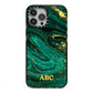 Green Gold Marble Personalised Initial iPhone 13 Pro Max Black Impact Case on Silver phone