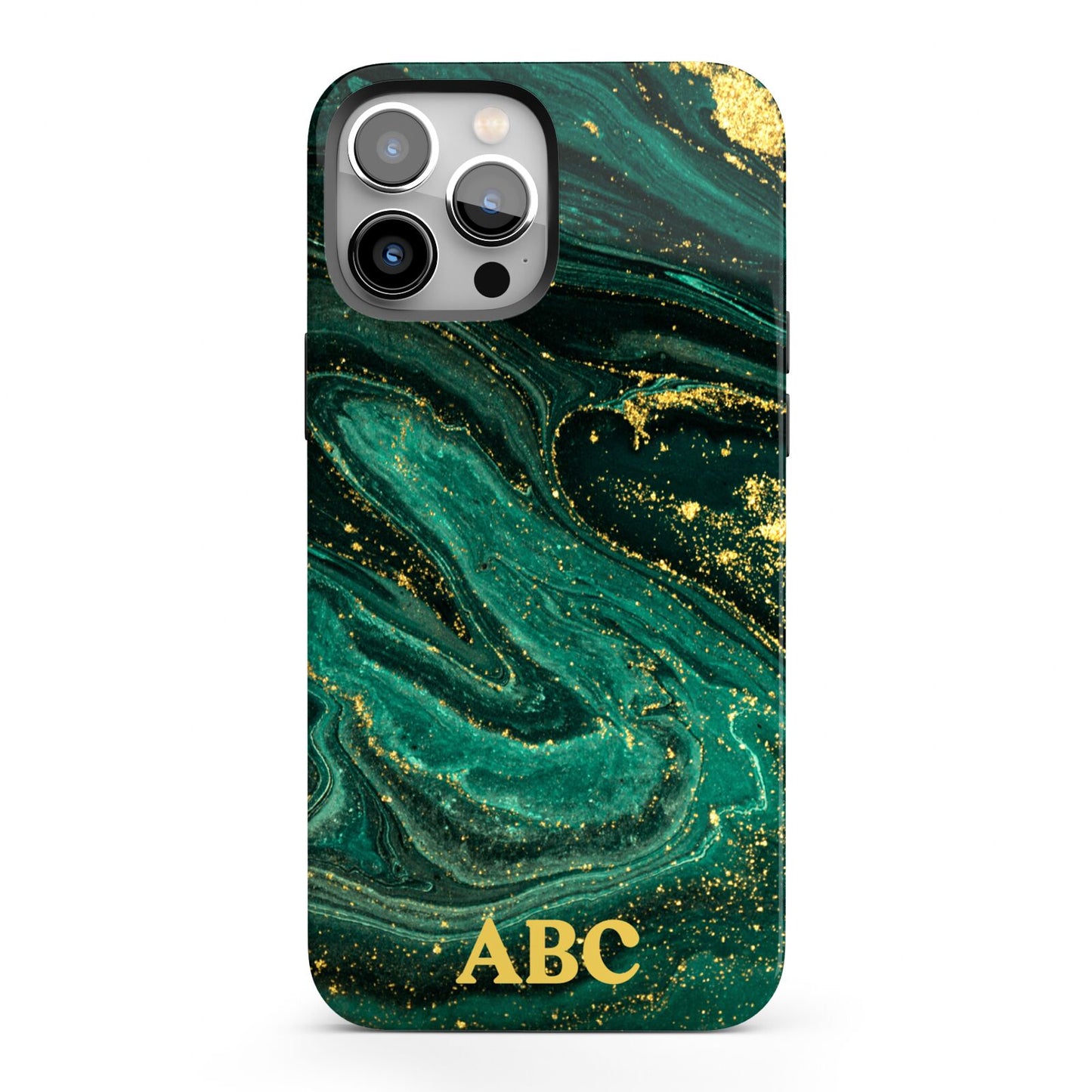 Green Gold Marble Personalised Initial iPhone 13 Pro Max Full Wrap 3D Tough Case