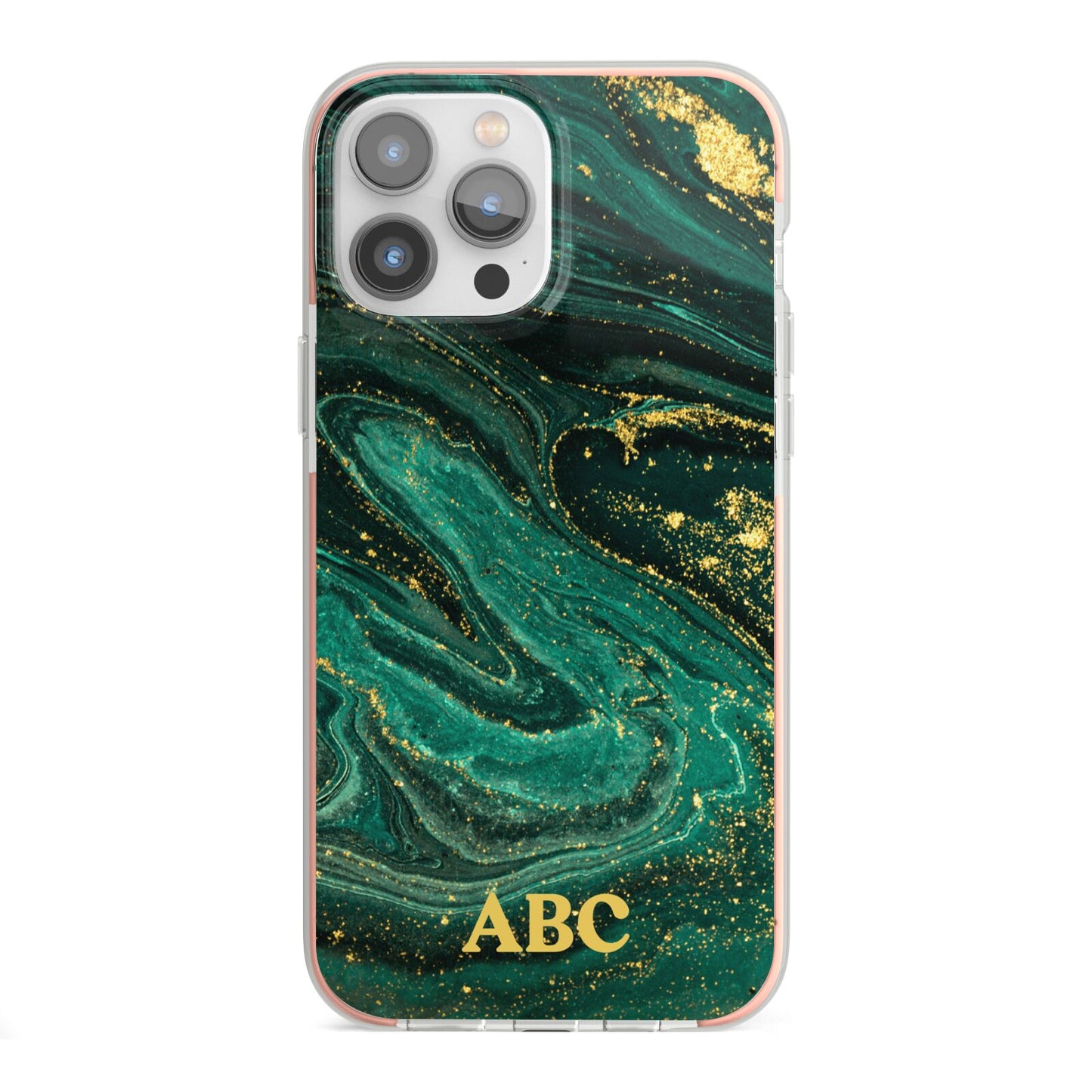 Green Gold Marble Personalised Initial iPhone 13 Pro Max TPU Impact Case with Pink Edges