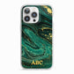Green Gold Marble Personalised Initial iPhone 13 Pro TPU Impact Case with White Edges