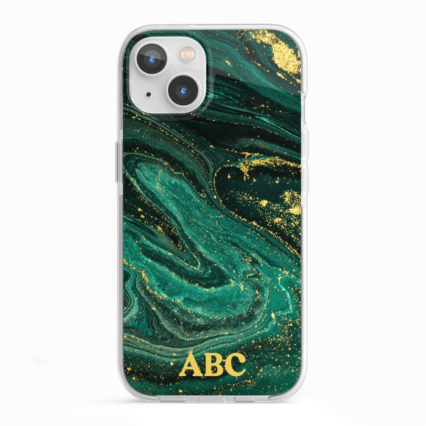 Green Gold Marble Personalised Initial iPhone 13 TPU Impact Case with White Edges