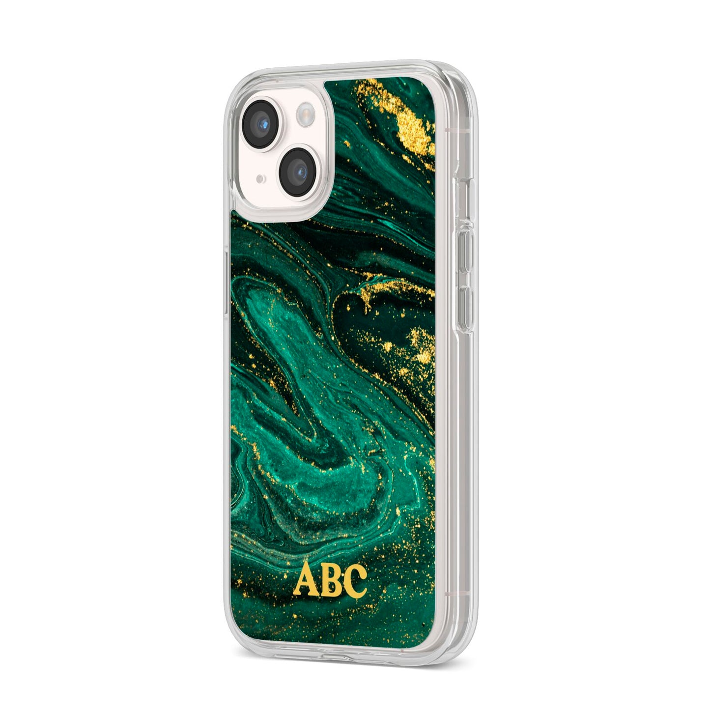Green Gold Marble Personalised Initial iPhone 14 Clear Tough Case Starlight Angled Image