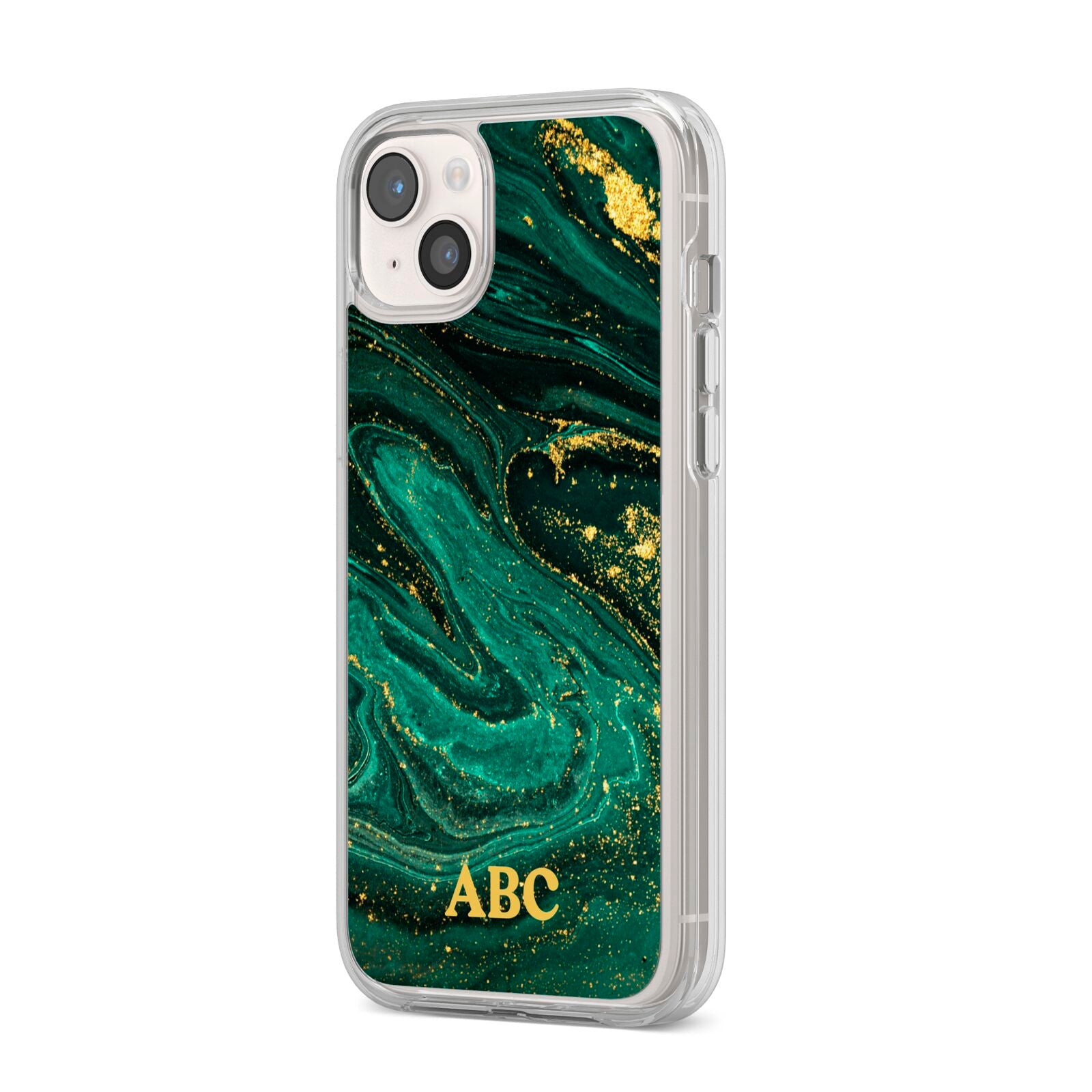 Green Gold Marble Personalised Initial iPhone 14 Plus Clear Tough Case Starlight Angled Image