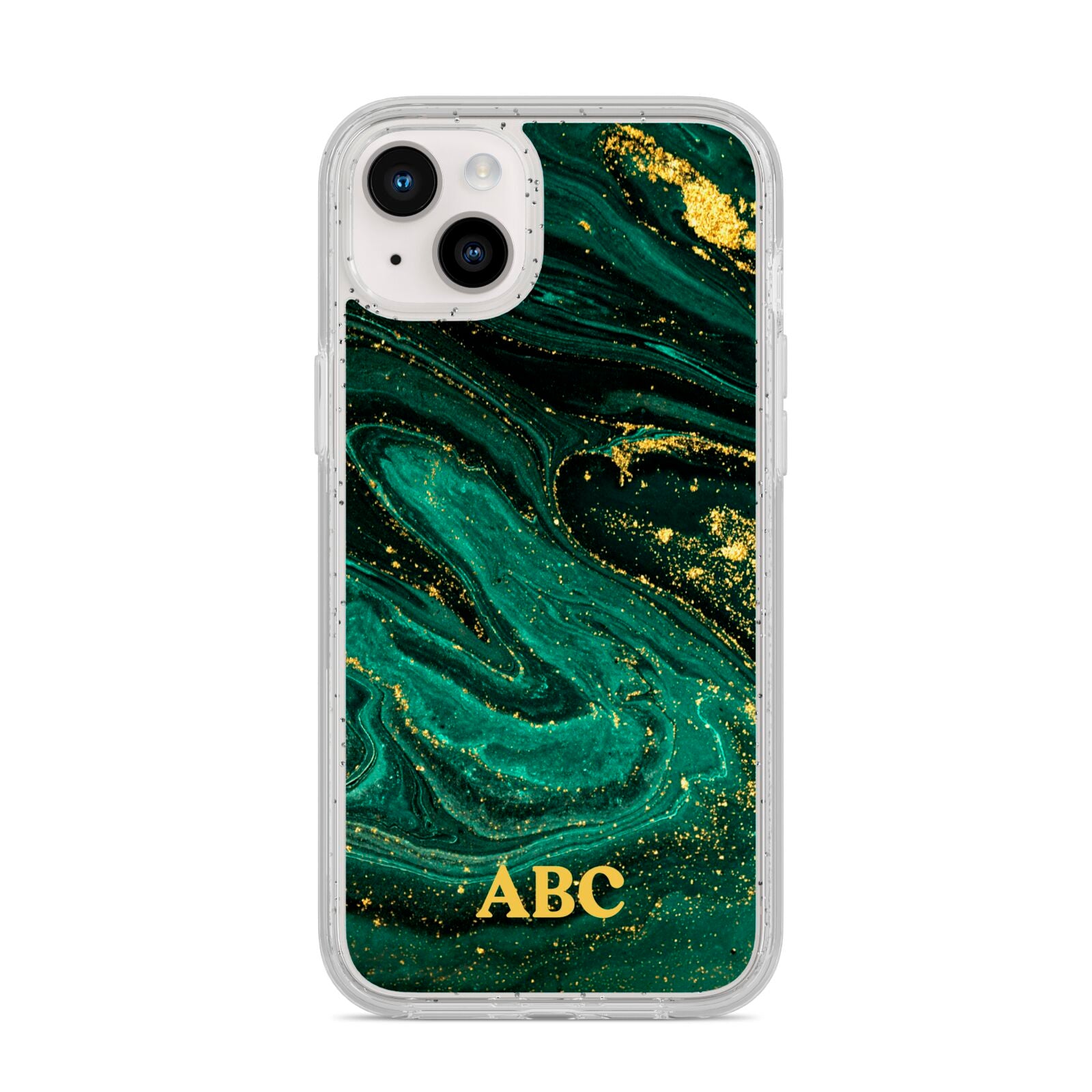 Green Gold Marble Personalised Initial iPhone 14 Plus Glitter Tough Case Starlight