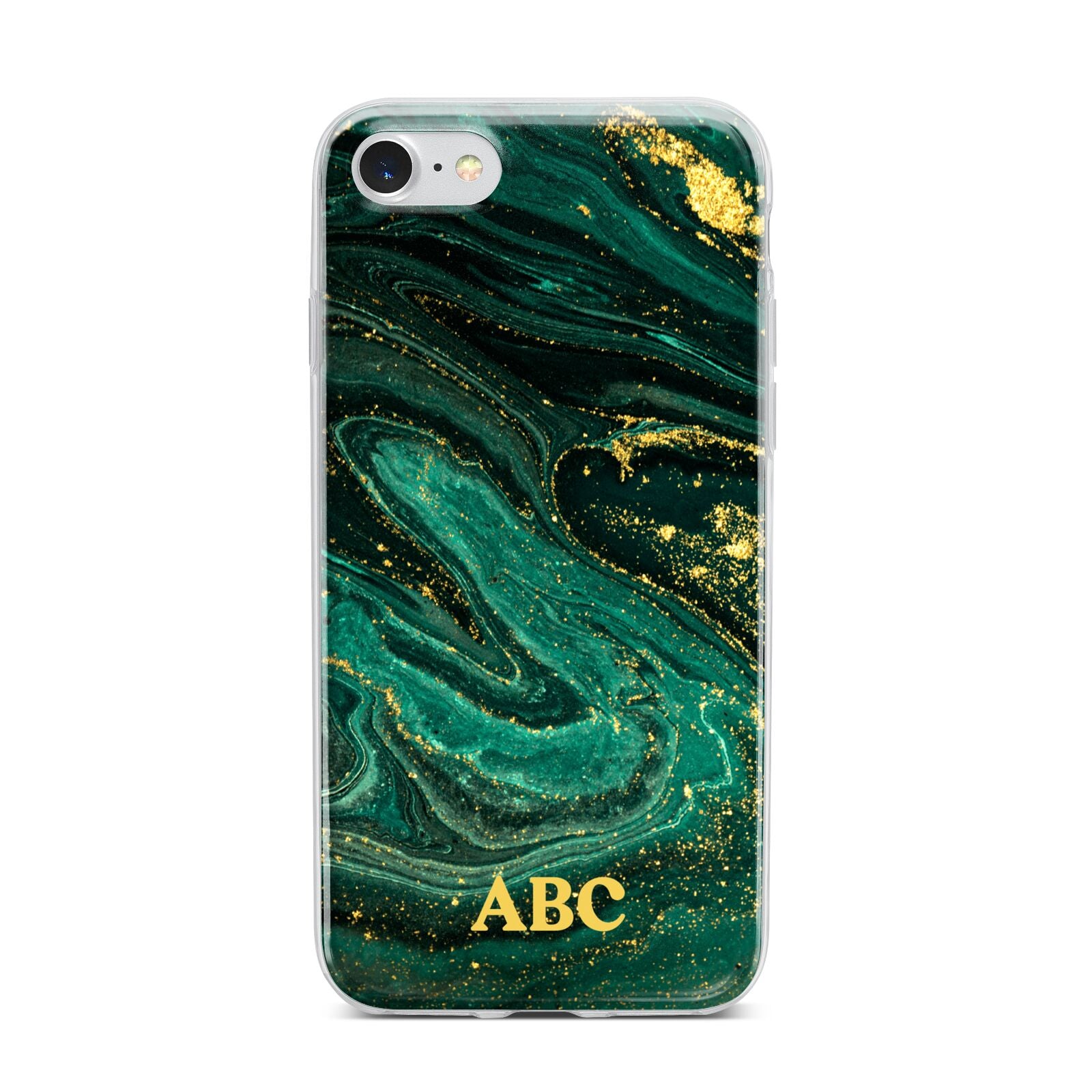 Green Gold Marble Personalised Initial iPhone 7 Bumper Case on Silver iPhone