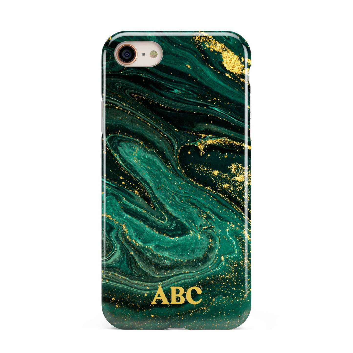 Green Gold Marble Personalised Initial iPhone 8 3D Tough Case on Gold Phone