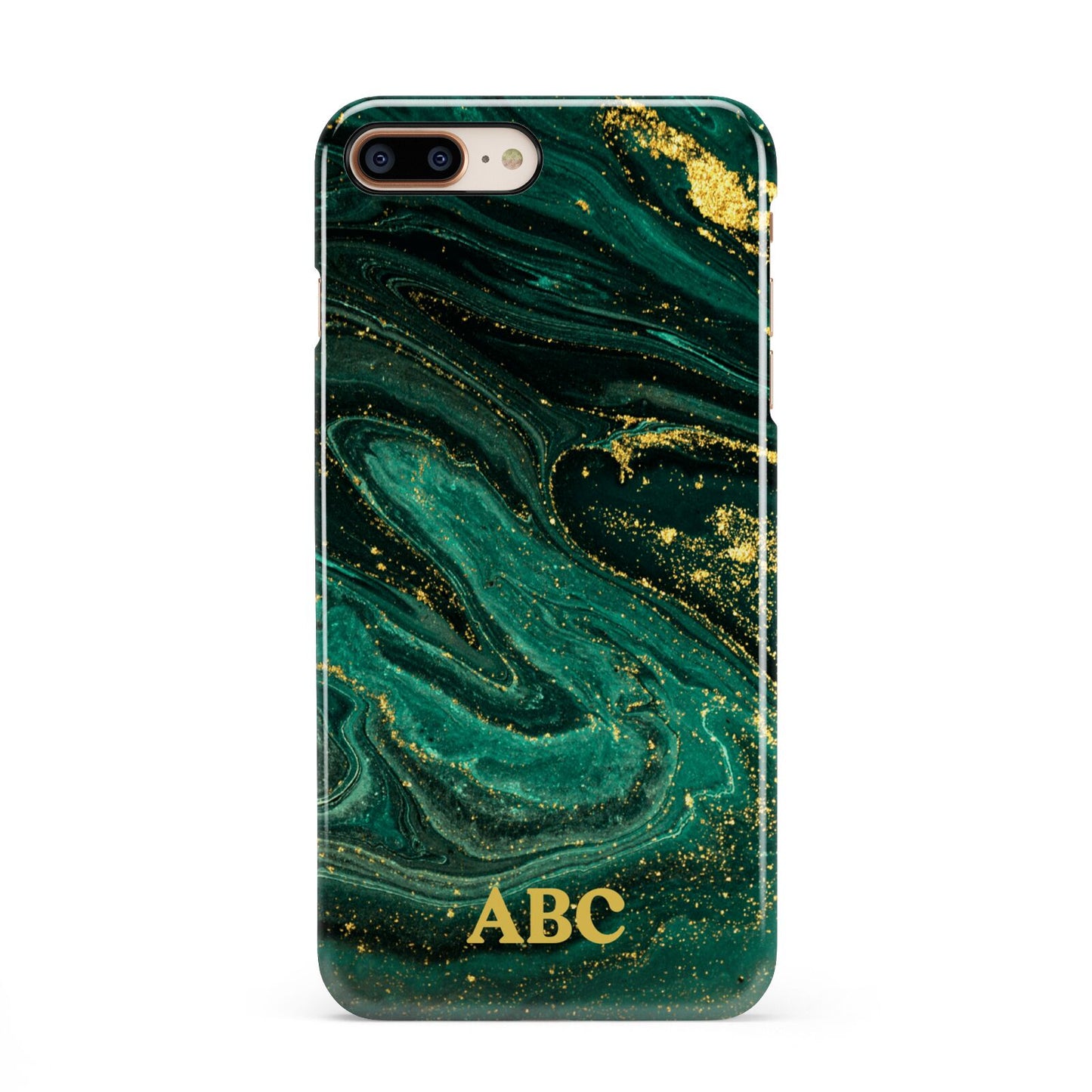 Green Gold Marble Personalised Initial iPhone 8 Plus 3D Snap Case on Gold Phone