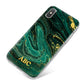 Green Gold Marble Personalised Initial iPhone X Bumper Case on Silver iPhone