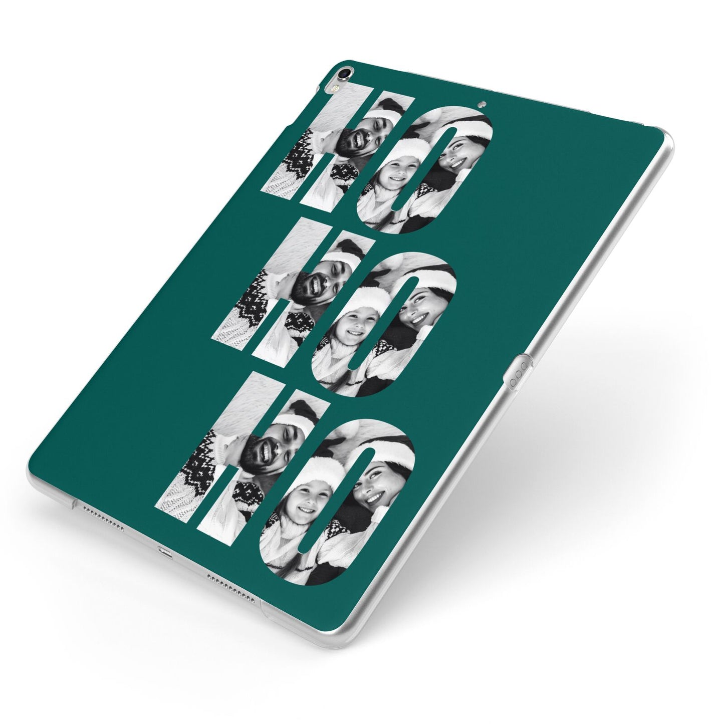 Green Ho Ho Ho Photo Upload Christmas Apple iPad Case on Silver iPad Side View
