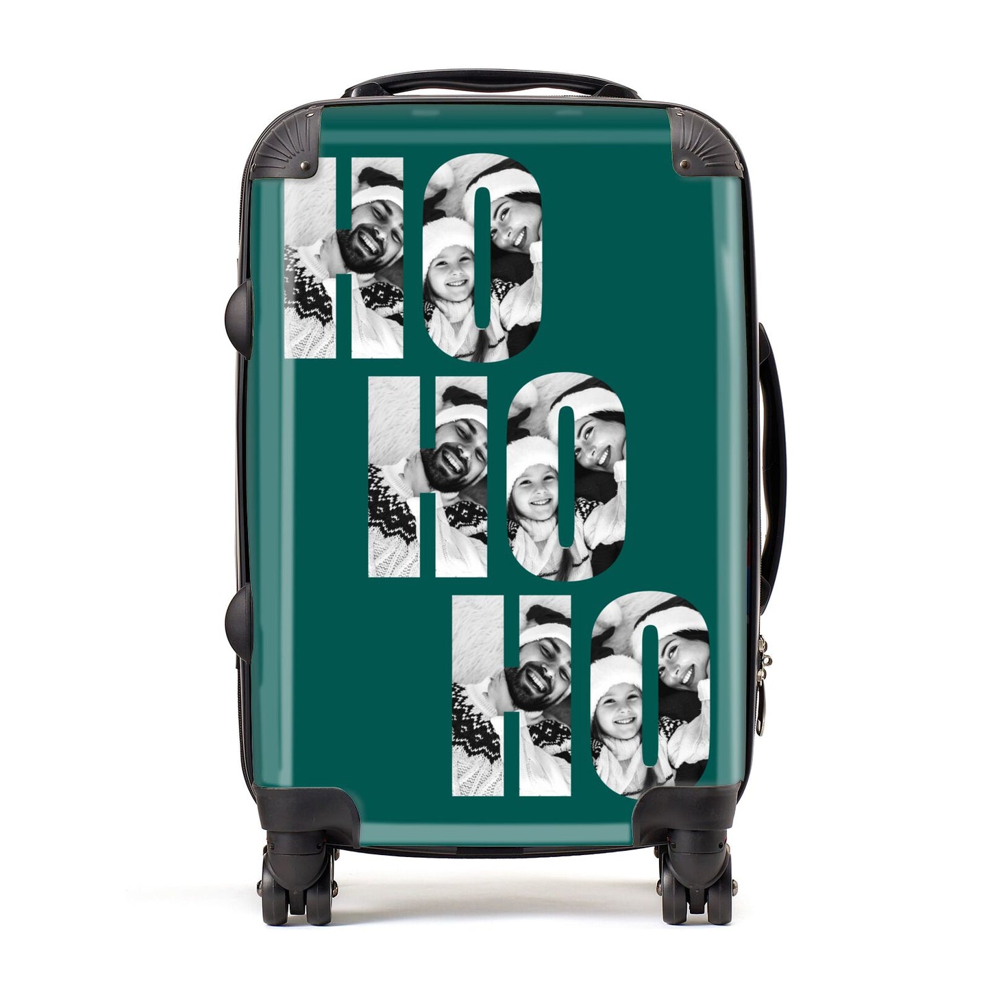 Green Ho Ho Ho Photo Upload Christmas Suitcase