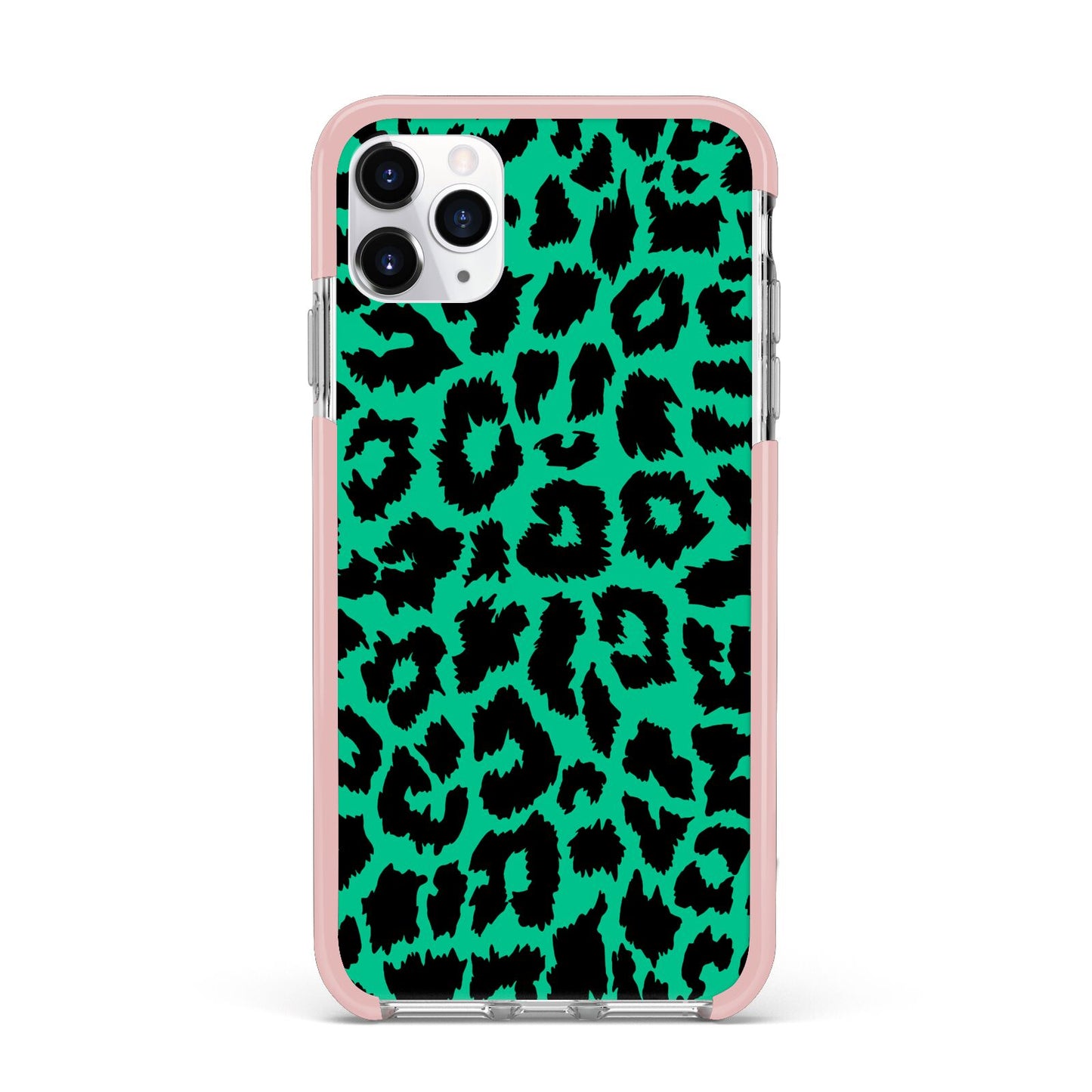Green Leopard Print iPhone 11 Pro Max Impact Pink Edge Case