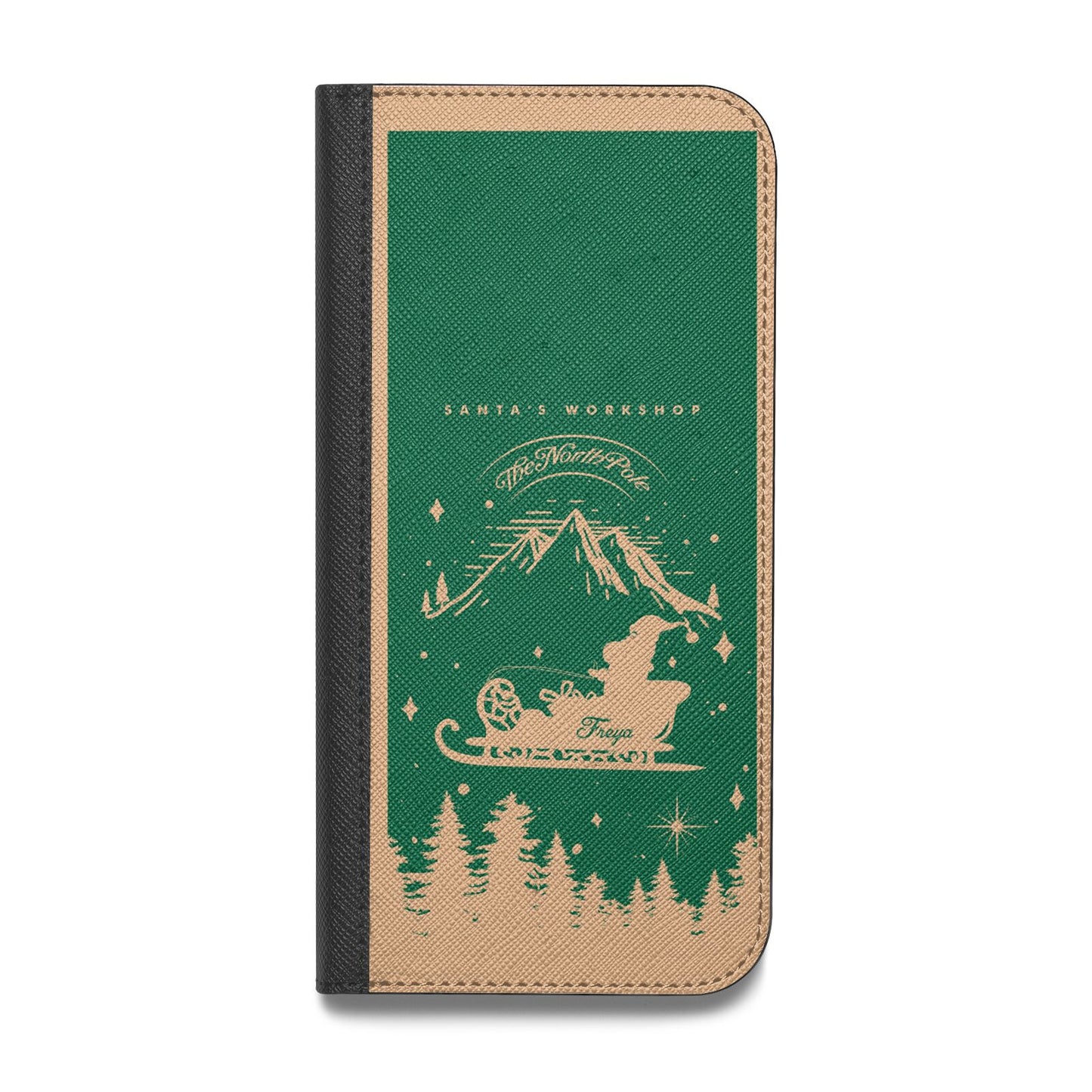 Green Personalised Santas Sleigh Vegan Leather Flip Samsung Case