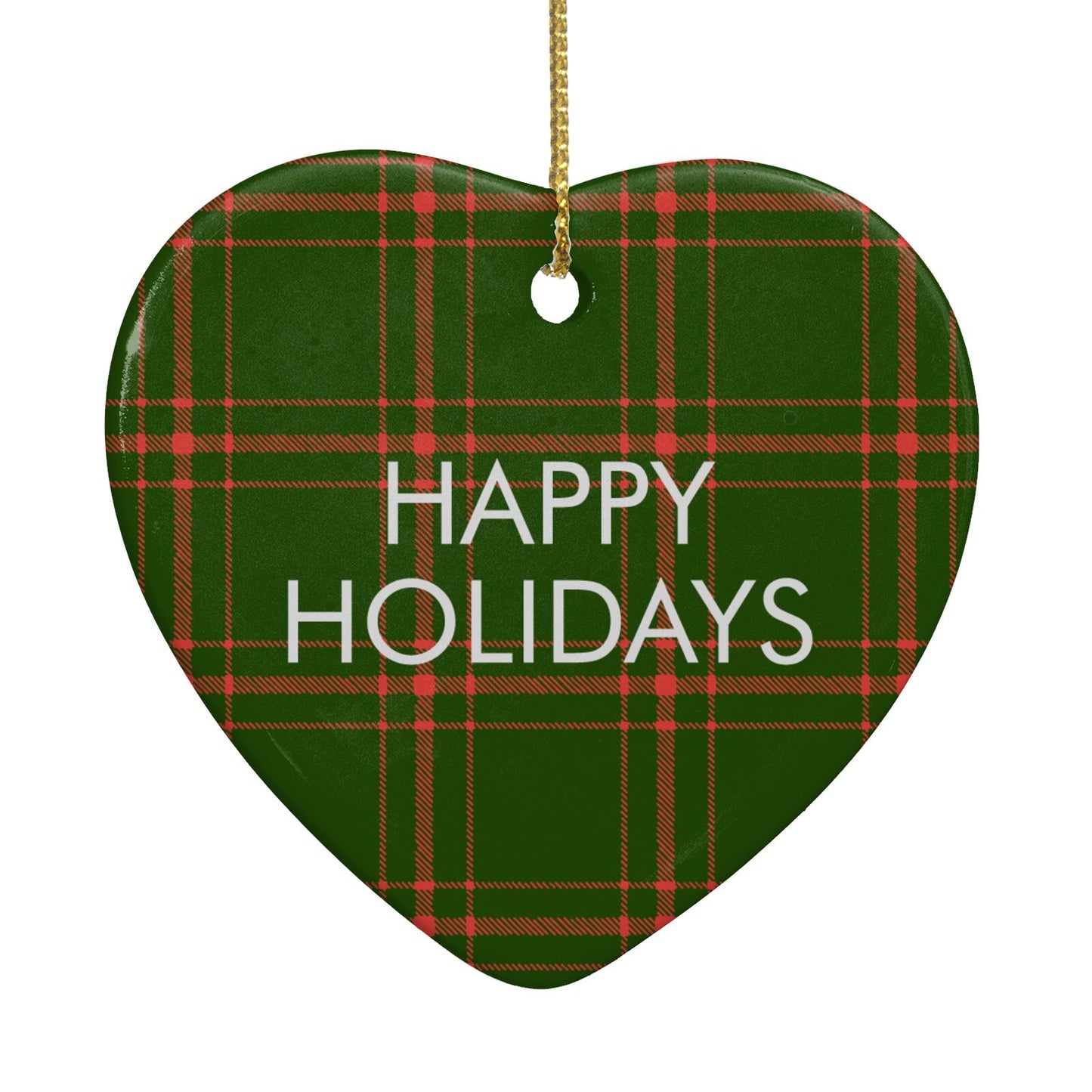 Green Tartan Christmas Tree Personalised Heart Decoration Back Image