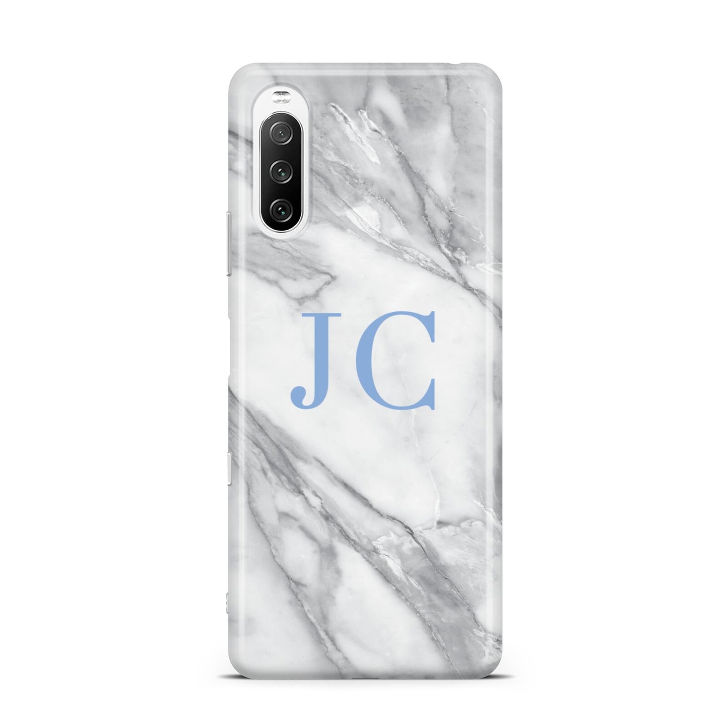 Grey Marble Blue Initials Sony Xperia 10 III Case