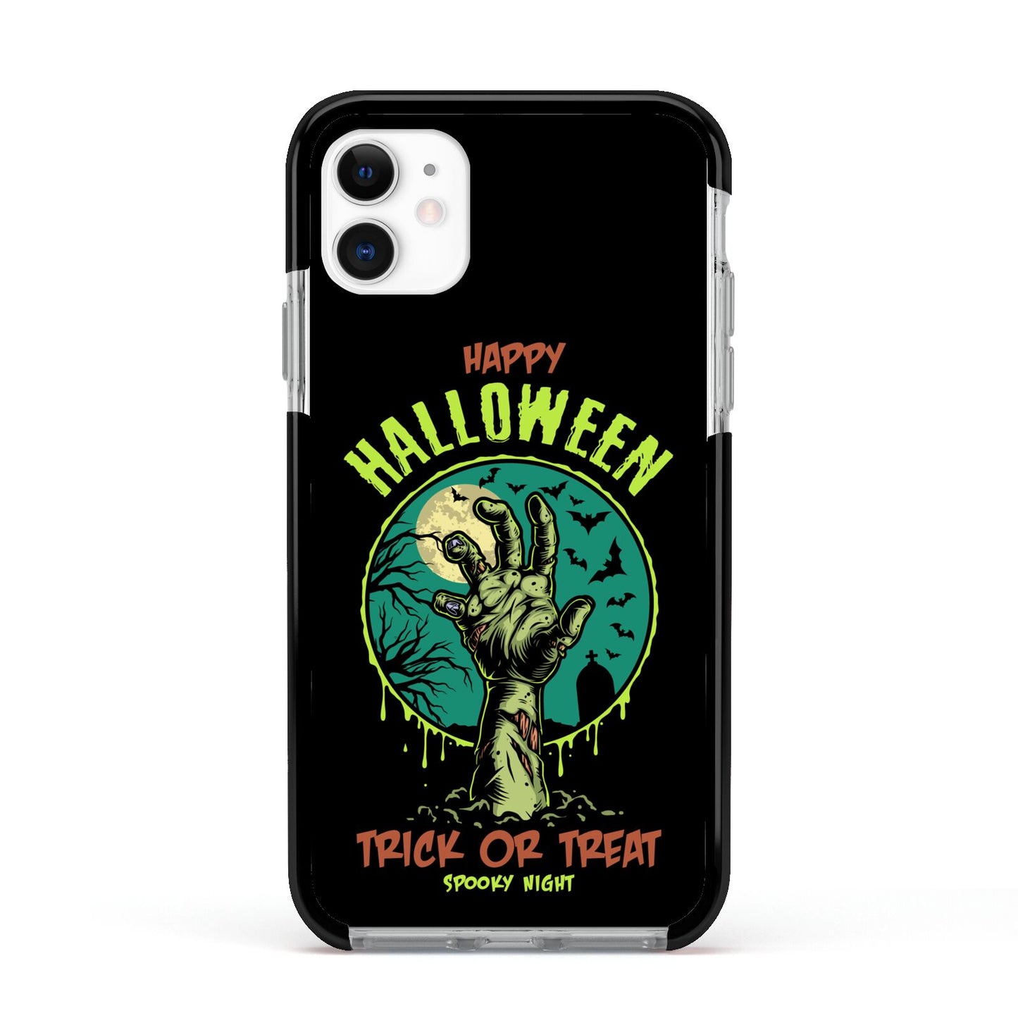 Halloween Zombie Hand Apple iPhone 11 in White with Black Impact Case