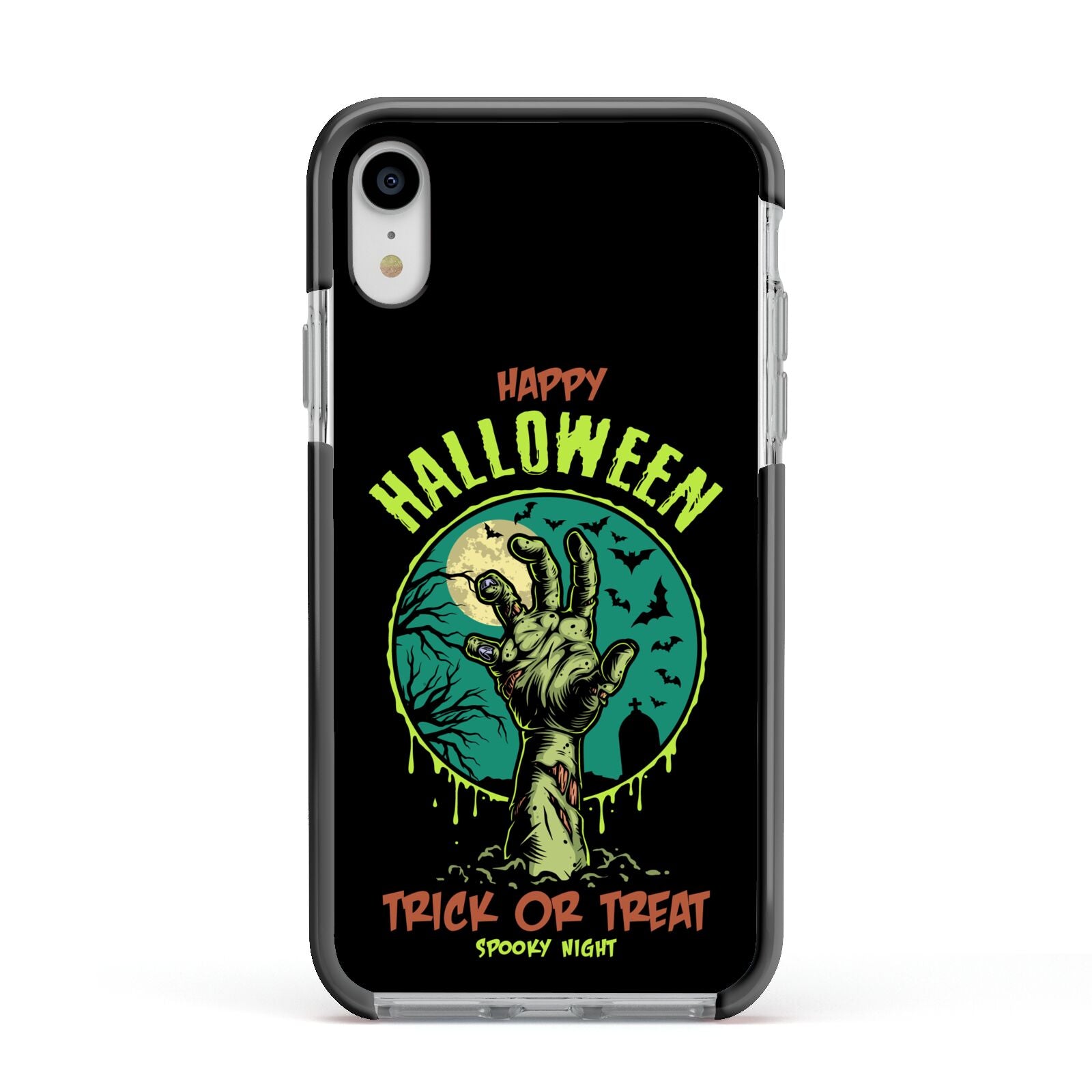 Halloween Zombie Hand Apple iPhone XR Impact Case Black Edge on Silver Phone