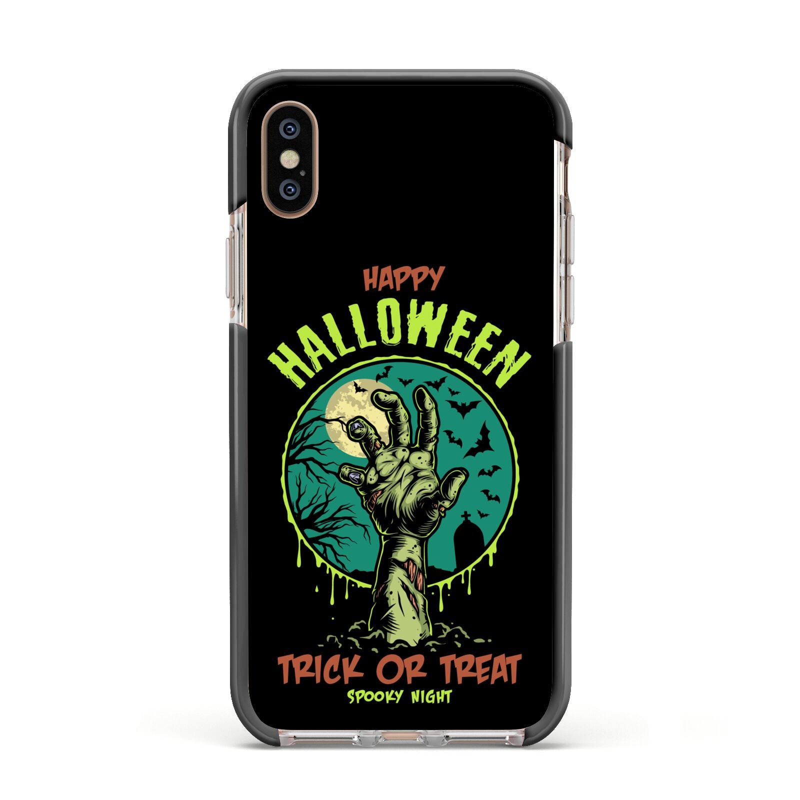 Halloween Zombie Hand Apple iPhone Xs Impact Case Black Edge on Gold Phone