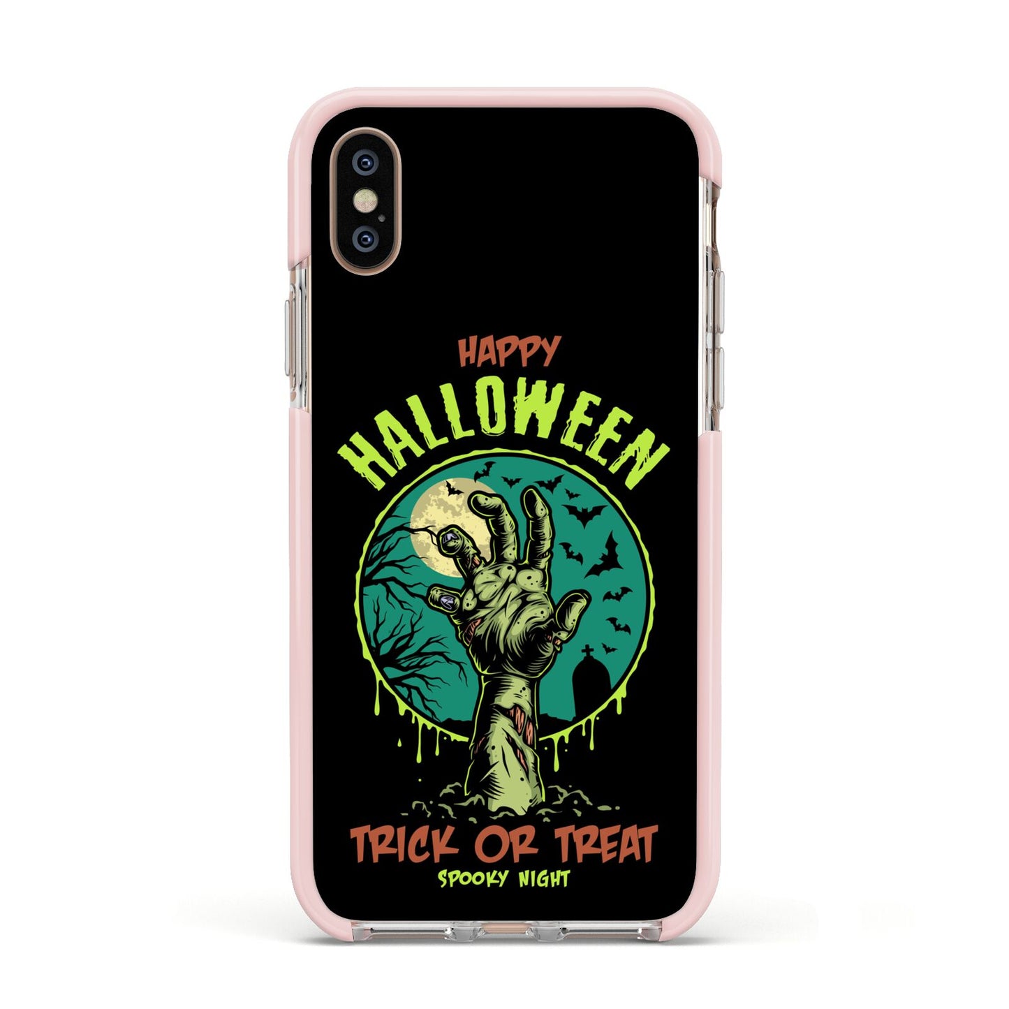 Halloween Zombie Hand Apple iPhone Xs Impact Case Pink Edge on Gold Phone
