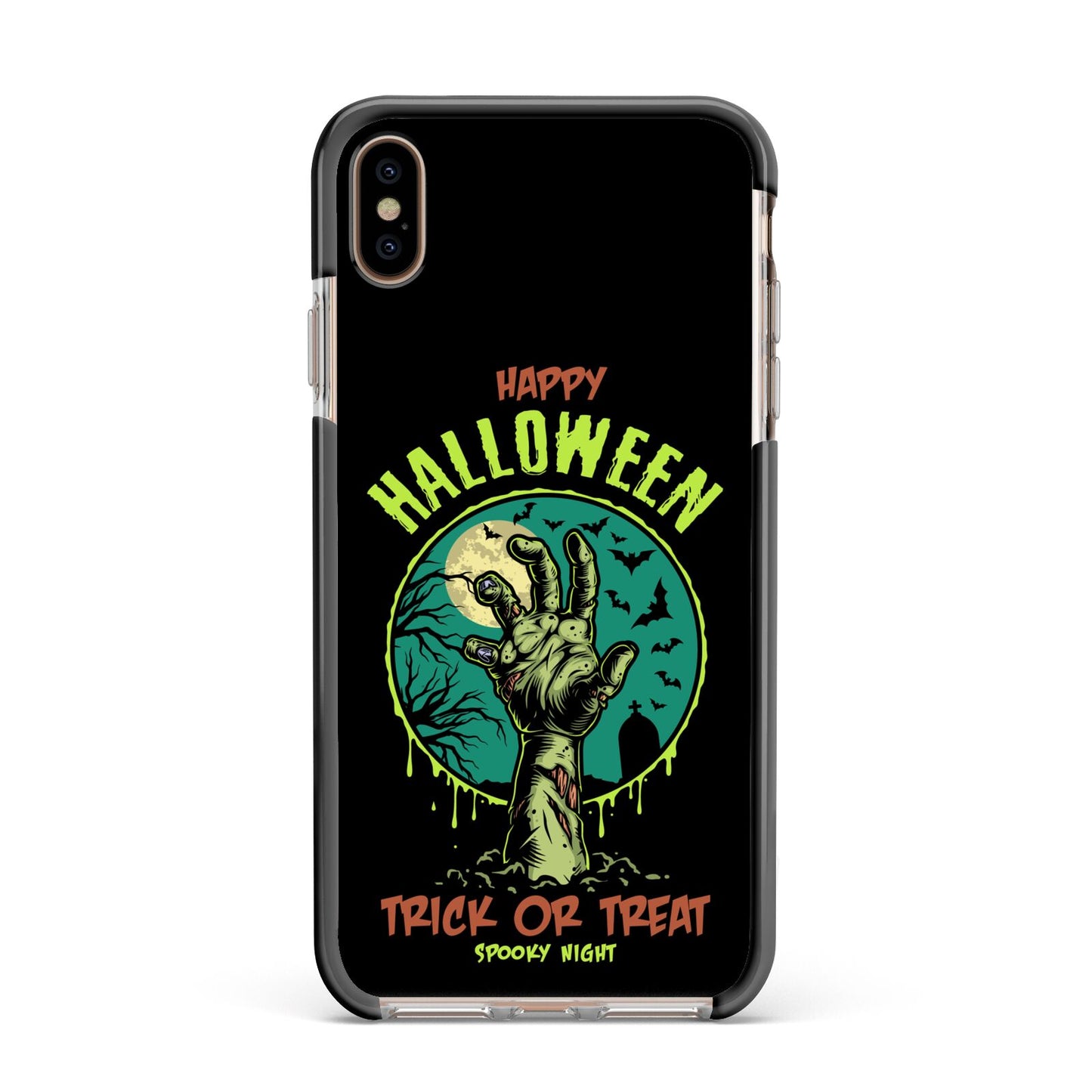Halloween Zombie Hand Apple iPhone Xs Max Impact Case Black Edge on Gold Phone