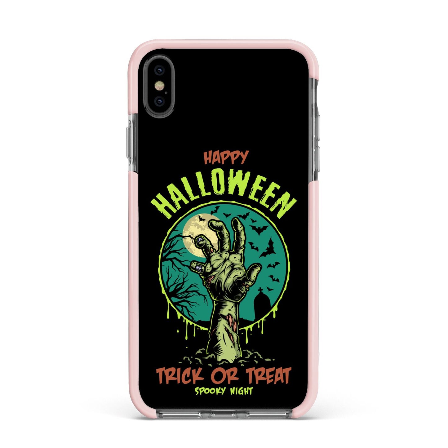 Halloween Zombie Hand Apple iPhone Xs Max Impact Case Pink Edge on Black Phone