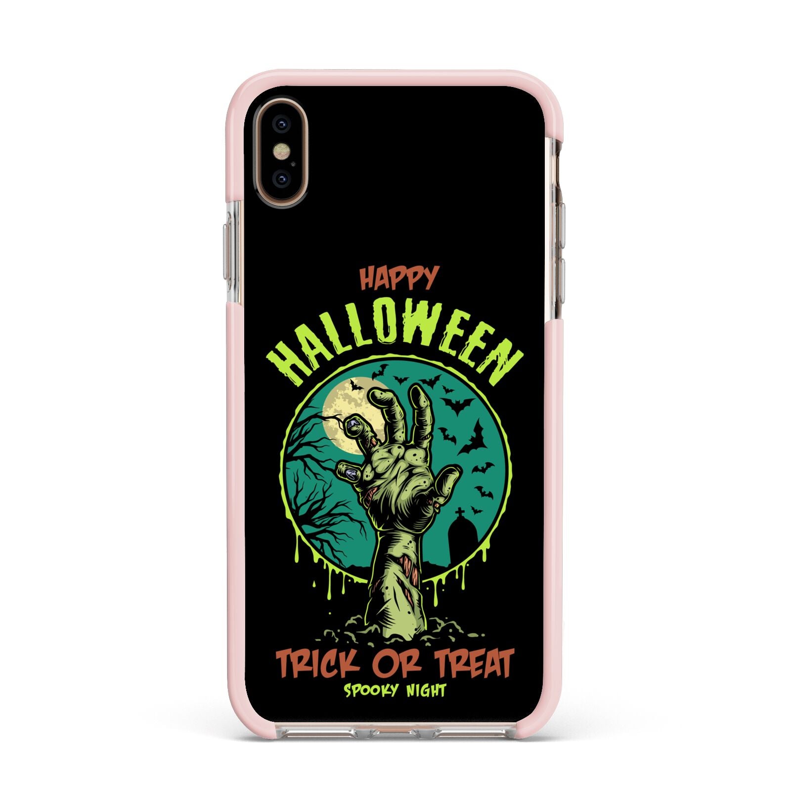 Halloween Zombie Hand Apple iPhone Xs Max Impact Case Pink Edge on Gold Phone