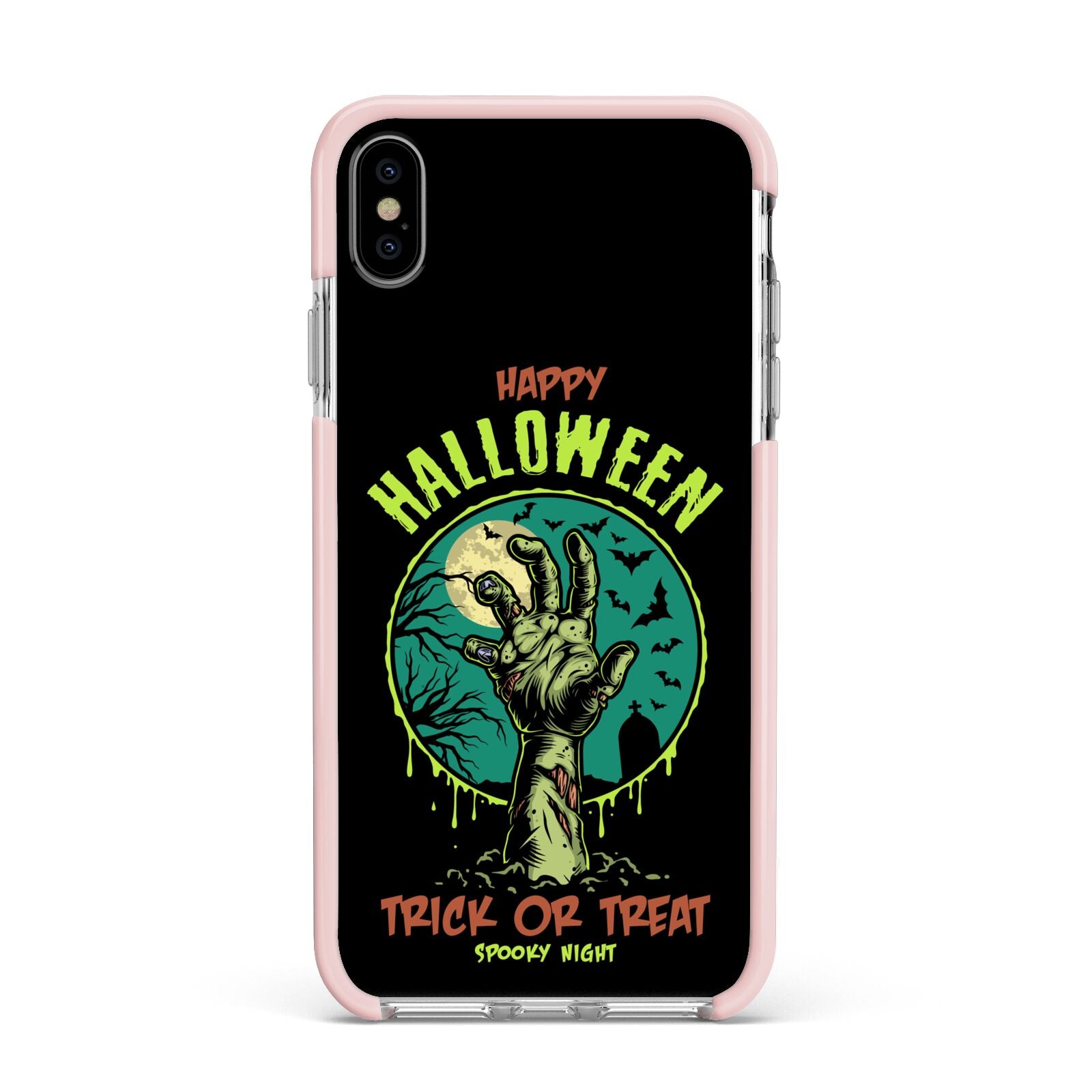 Halloween Zombie Hand Apple iPhone Xs Max Impact Case Pink Edge on Silver Phone