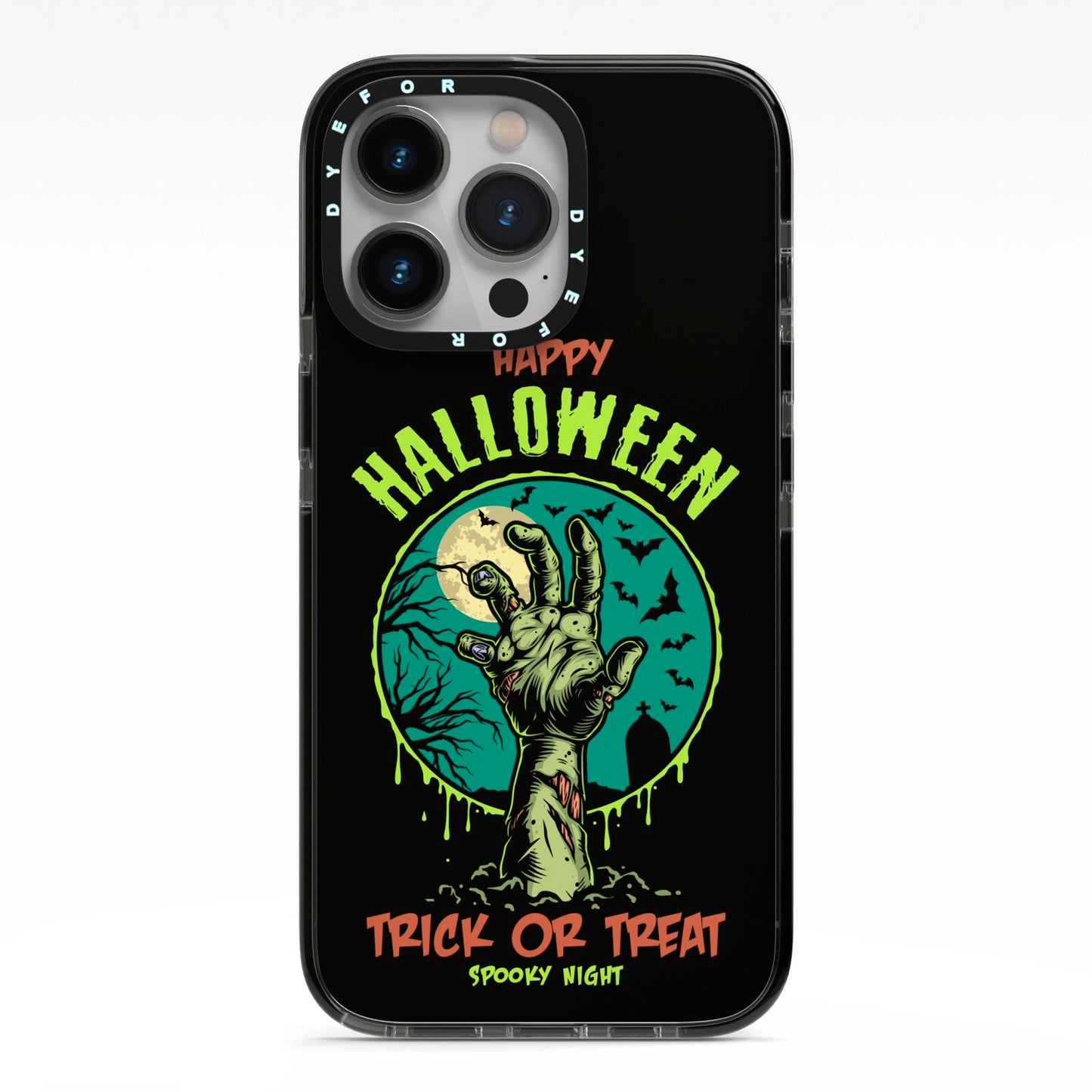 Halloween Zombie Hand iPhone 13 Pro Black Impact Case on Silver phone