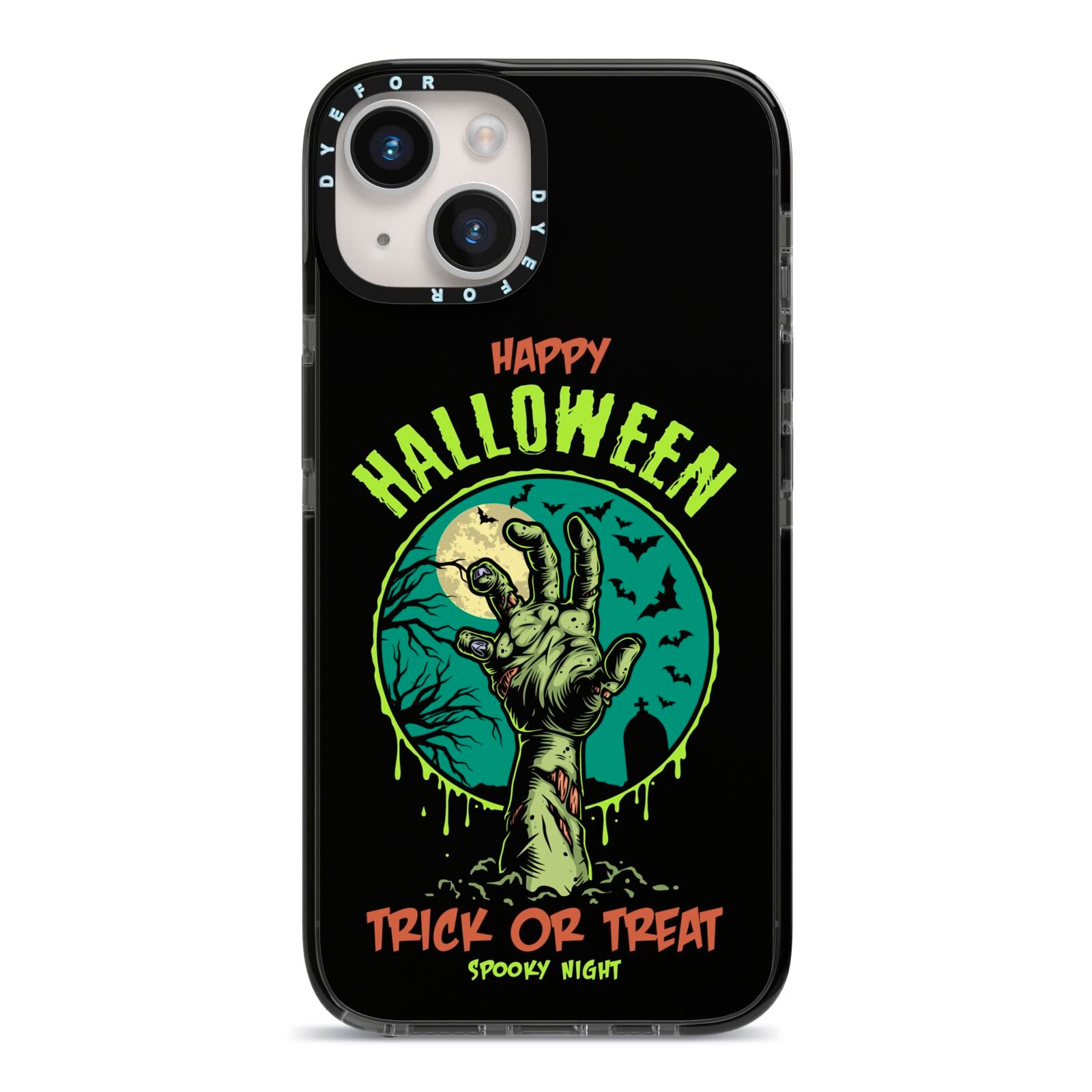 Halloween Zombie Hand iPhone 14 Black Impact Case on Silver phone
