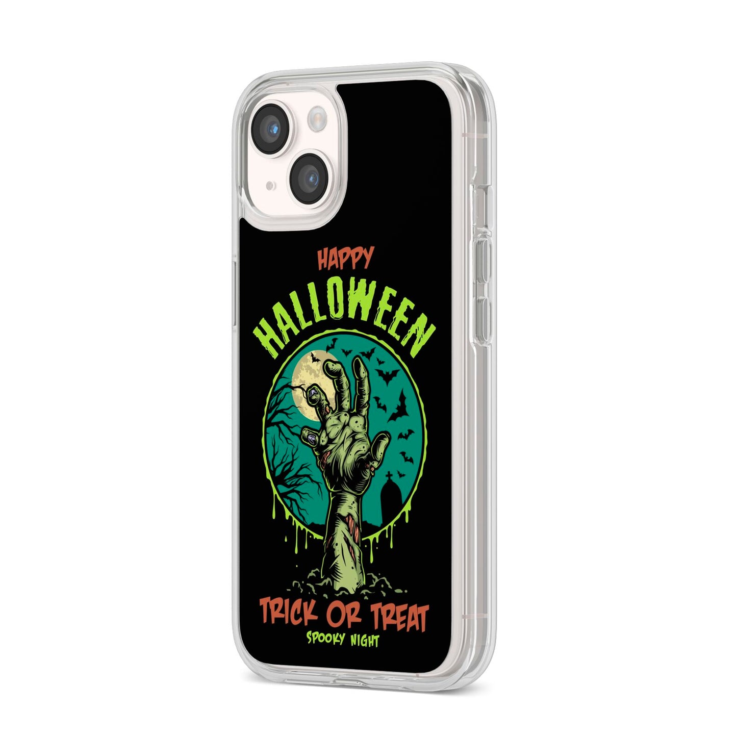 Halloween Zombie Hand iPhone 14 Clear Tough Case Starlight Angled Image