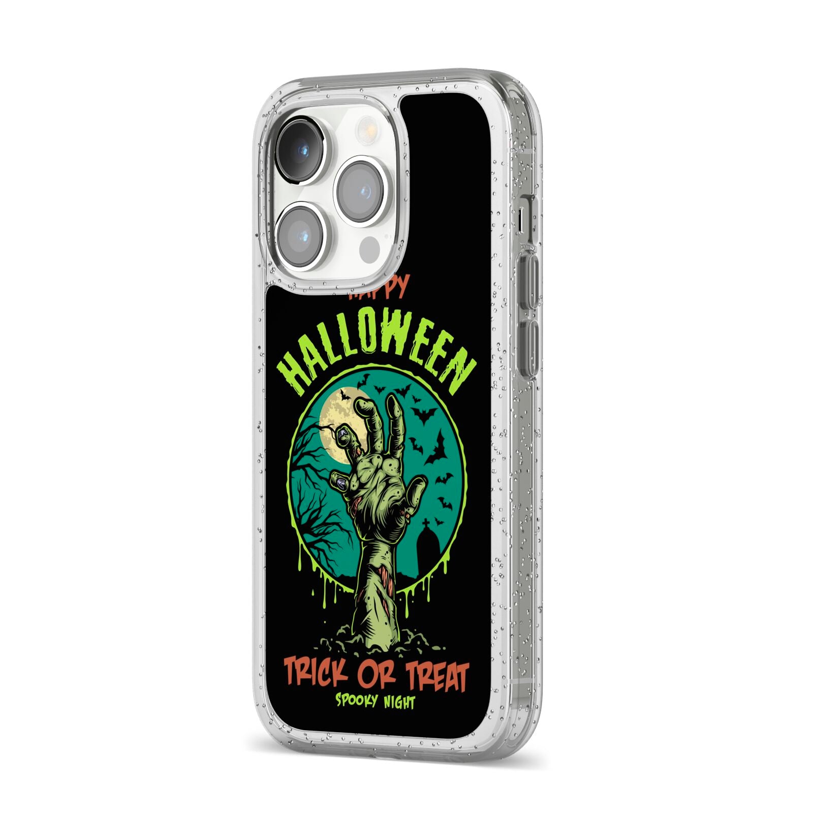 Halloween Zombie Hand iPhone 14 Pro Glitter Tough Case Silver Angled Image