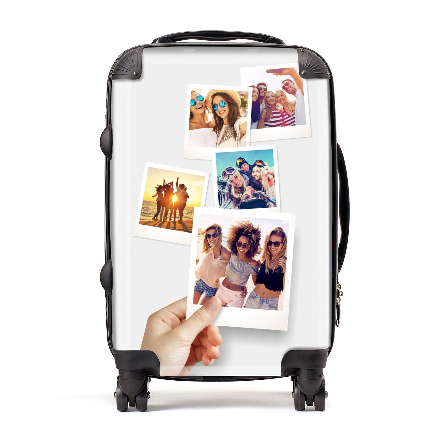 Hand Holding Photo Montage Upload Suitcase