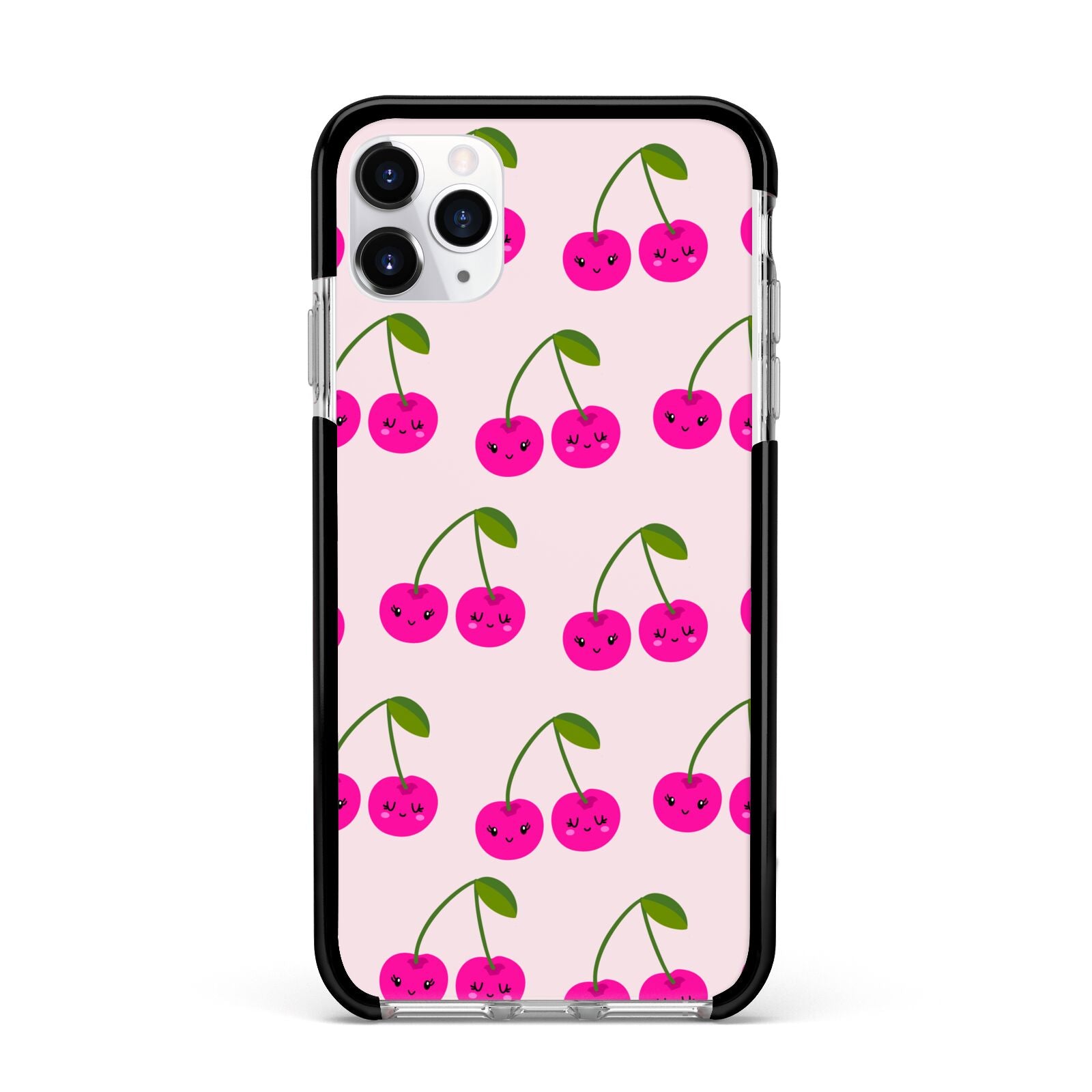 Happy Cherry Apple iPhone 11 Pro Max in Silver with Black Impact Case
