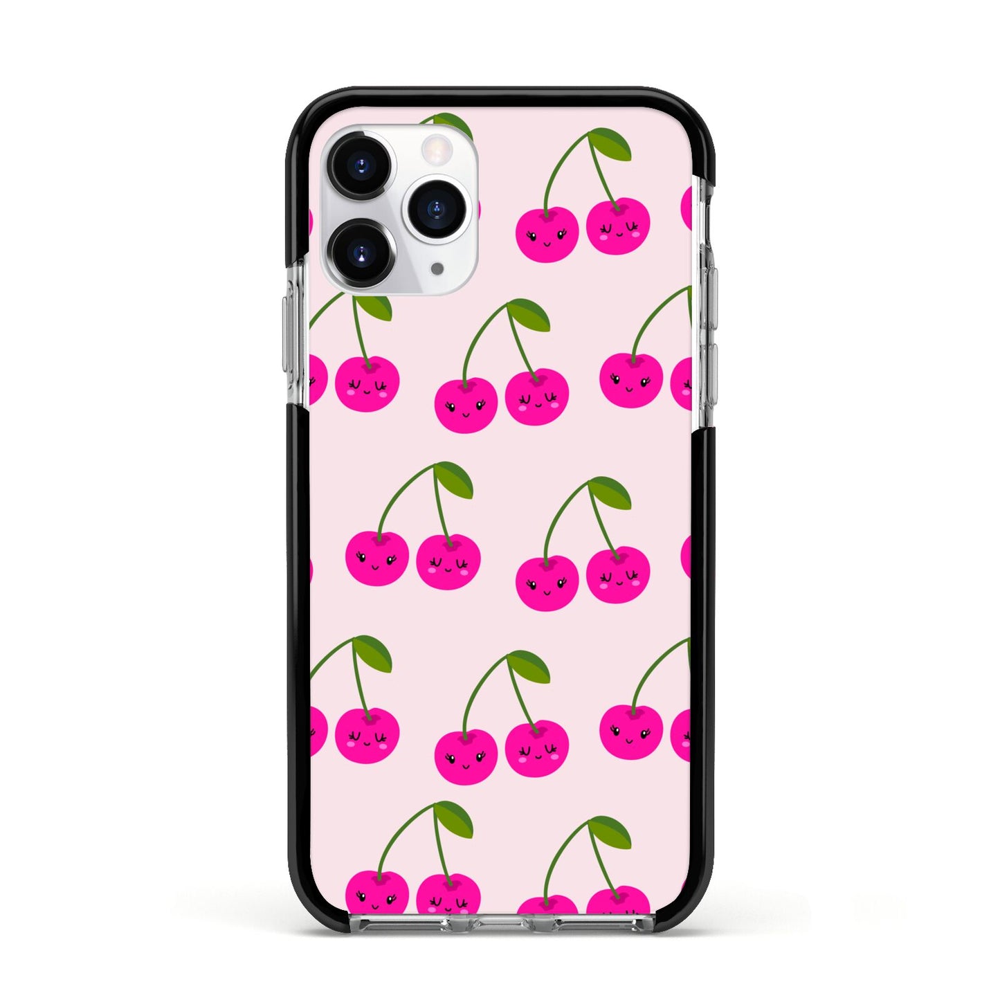 Happy Cherry Apple iPhone 11 Pro in Silver with Black Impact Case