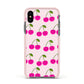 Happy Cherry Apple iPhone Xs Impact Case Pink Edge on Black Phone
