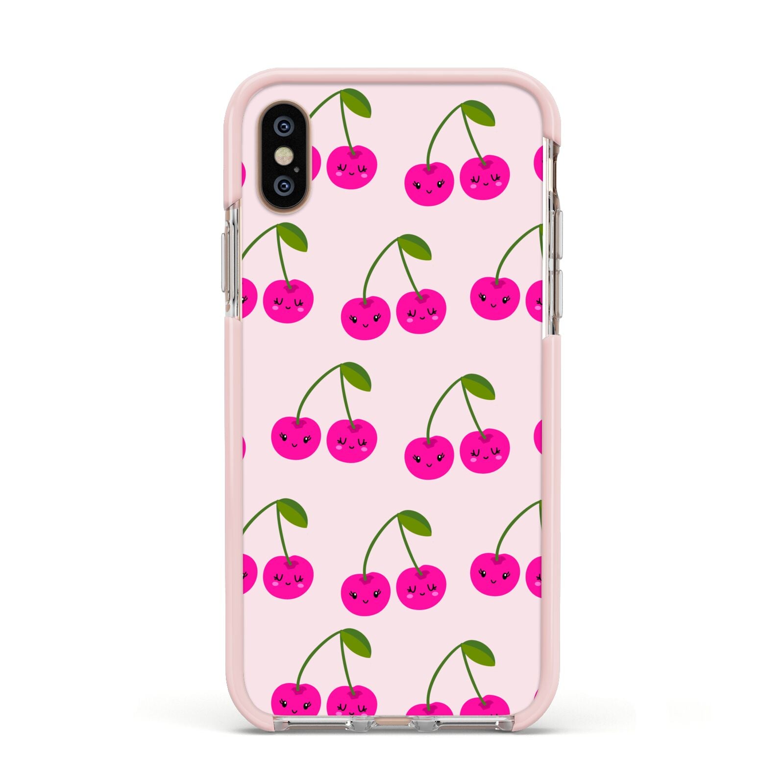 Happy Cherry Apple iPhone Xs Impact Case Pink Edge on Gold Phone