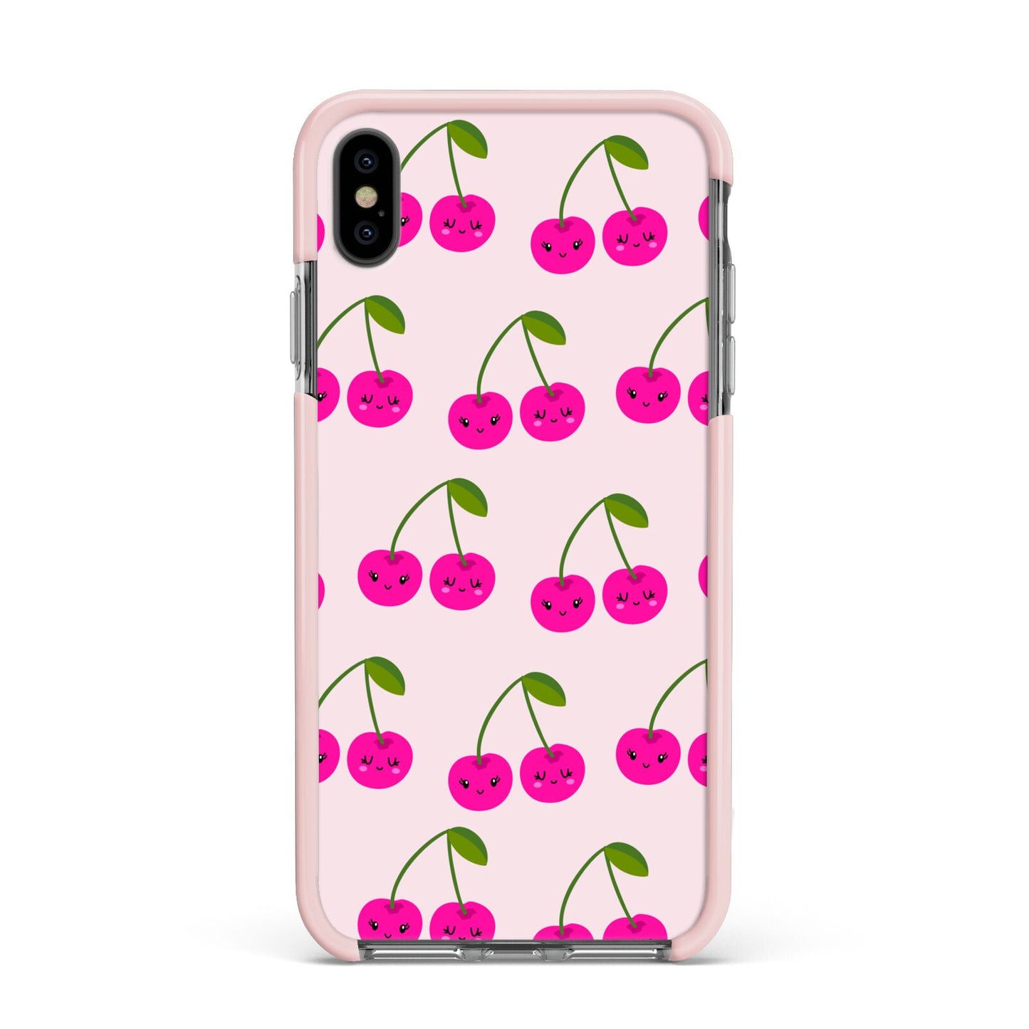 Happy Cherry Apple iPhone Xs Max Impact Case Pink Edge on Black Phone